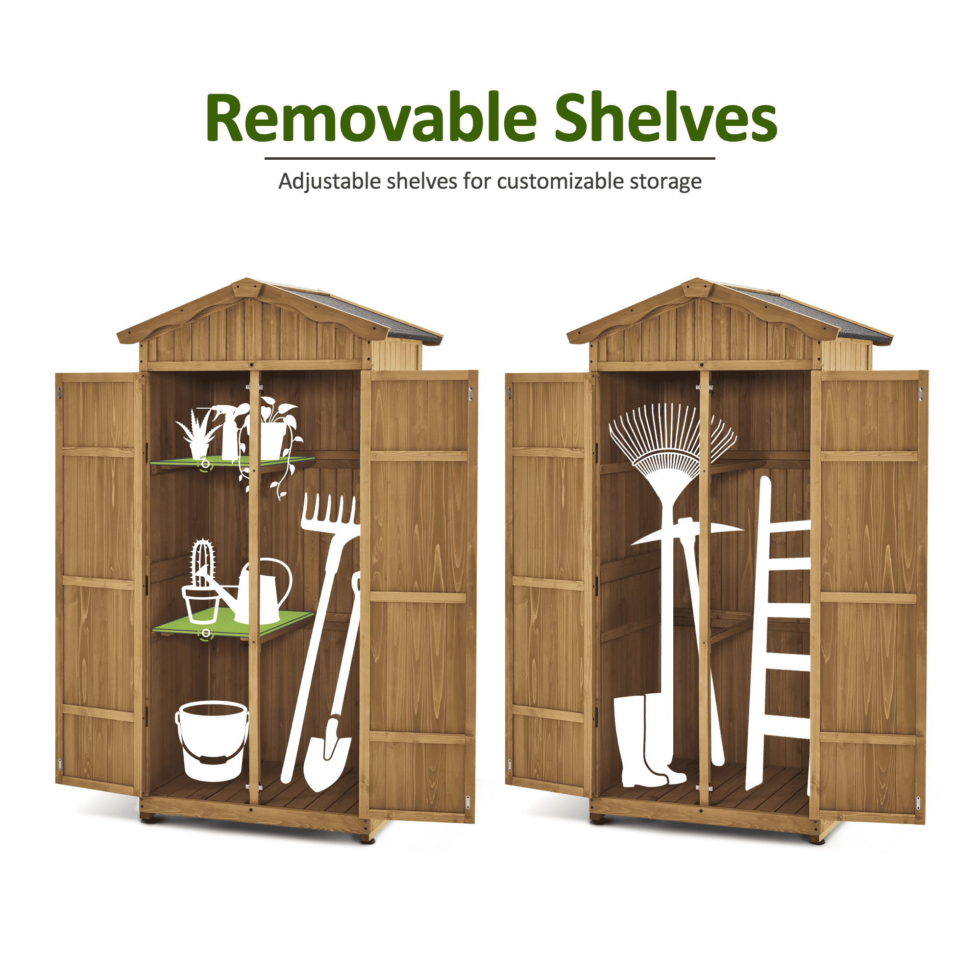 MCombo Outdoor Storage Cabinet, Lockable Wooden Tool Shed with Waterproof Asphalt Roof and Removable Shelves (Natural Wood, 75.8 in) z4llx