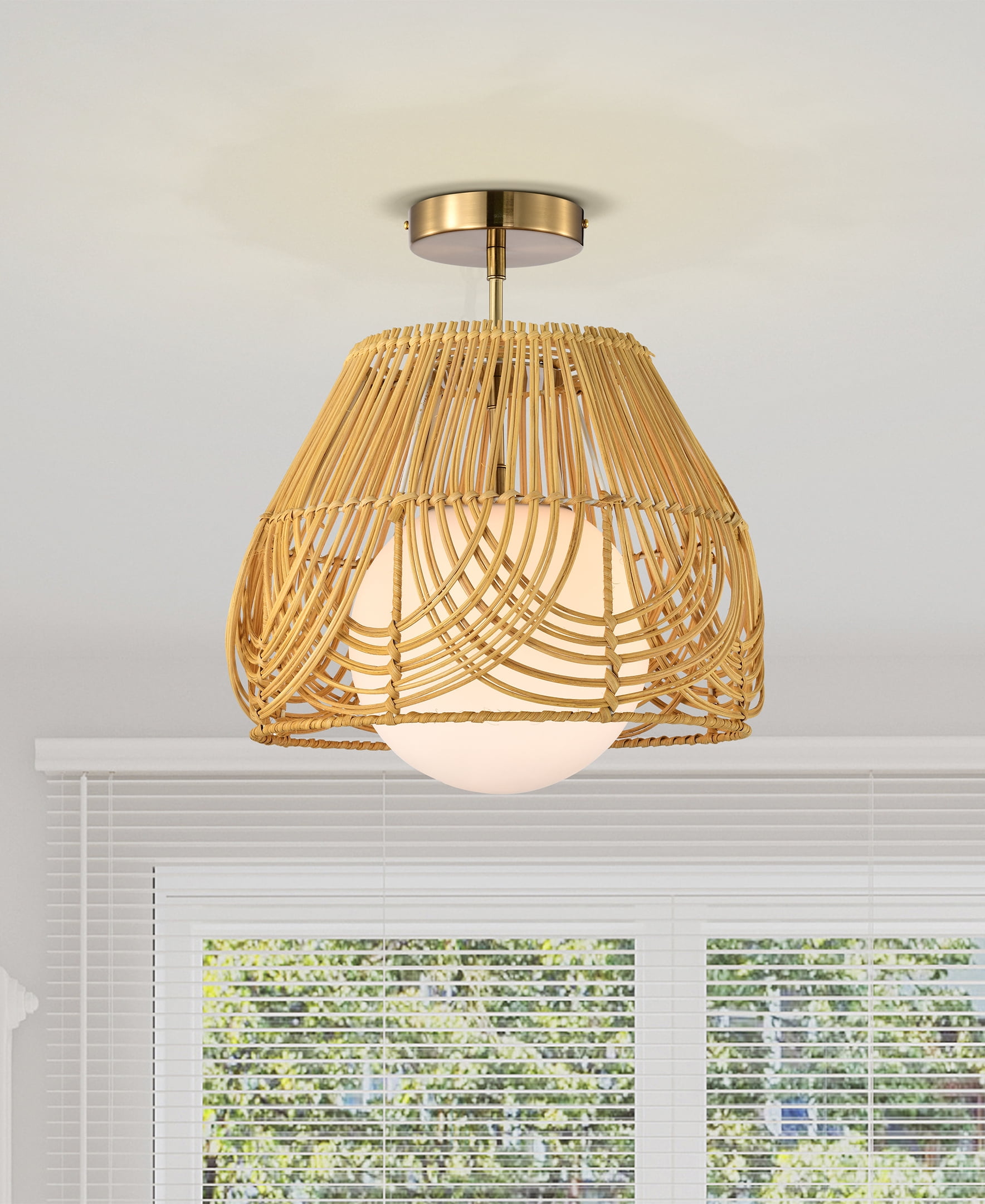 Warehouse of Tiffany Lada Semi-Flush Mount Ceiling Light, Brass and Woven Rattan Finish (13 in.) xuqp8
