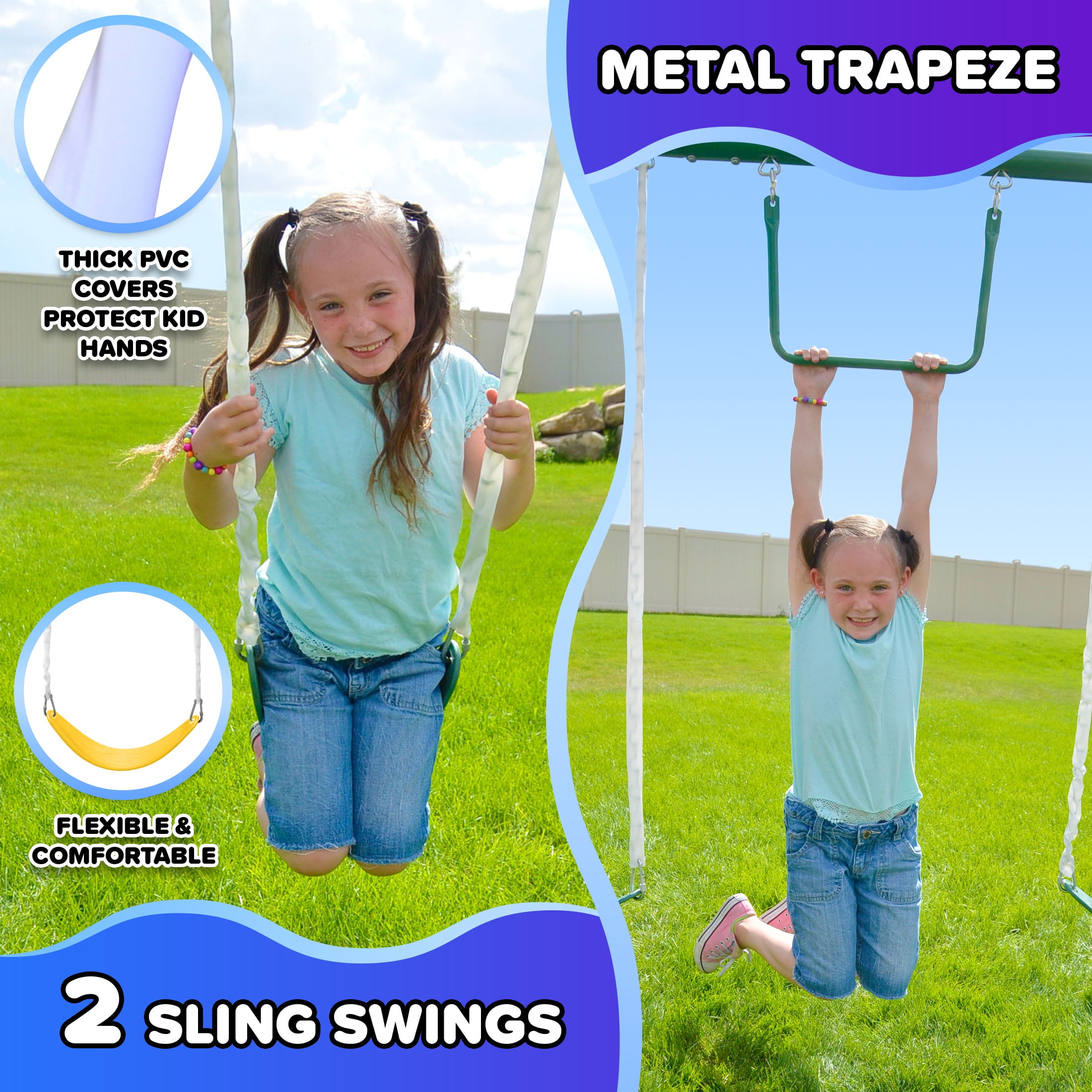 Sportspower Live Oak Metal Swing Set with 6 ft Double Wall Slide and Anchor Kit (Green) gtmnd