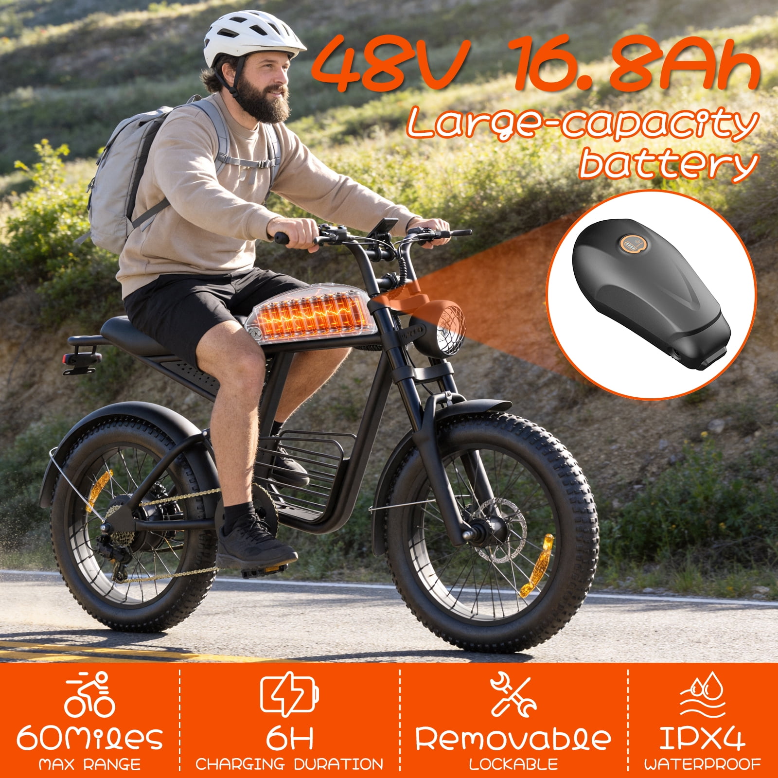 YUCHETX Electric Bike for Adults, 750W Motor, 30 MPH Top Speed, 55 Miles Range, 20 in x 4.0 in Fat Tires (Black) uv6wm