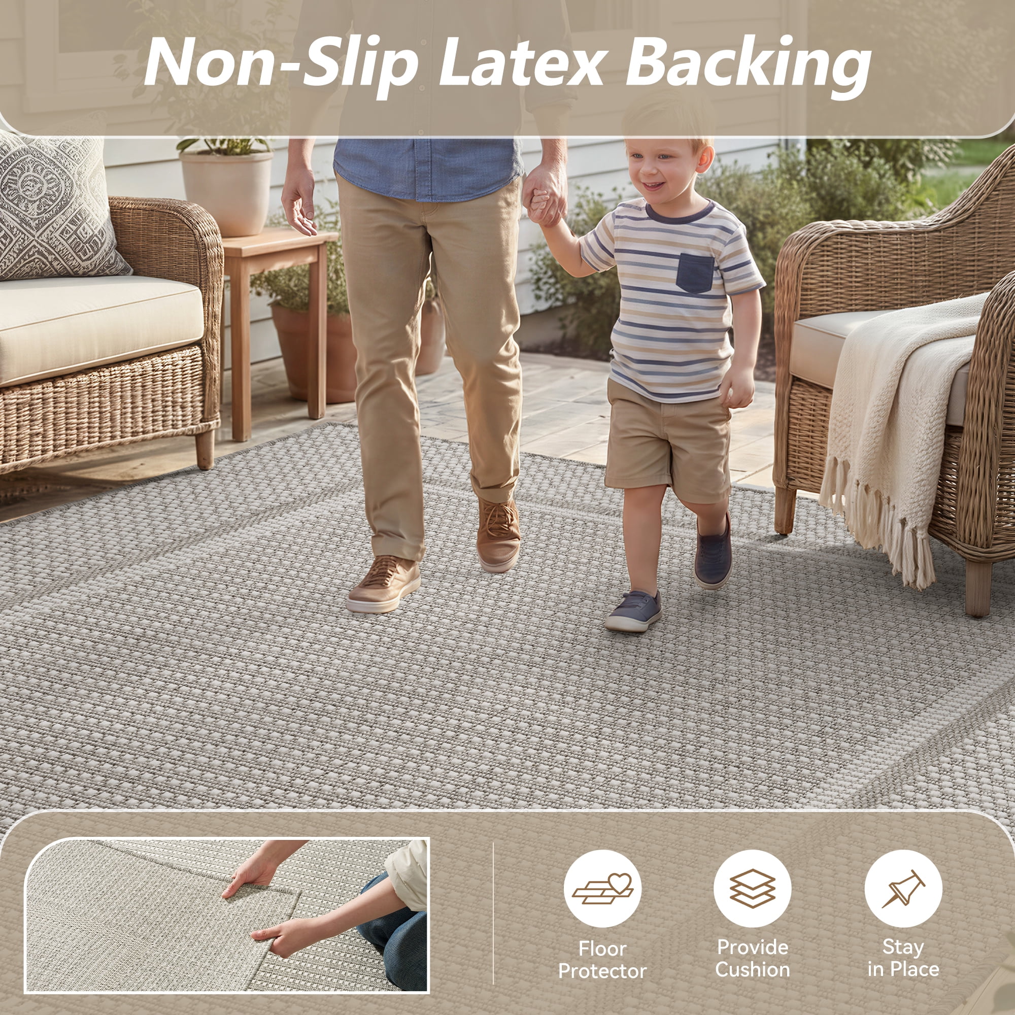 SIXHOME Outdoor Rug Modern Bordered Indoor Outdoor Patio Carpet (Neutral Gray, 9 ft x 12 ft) smlmv