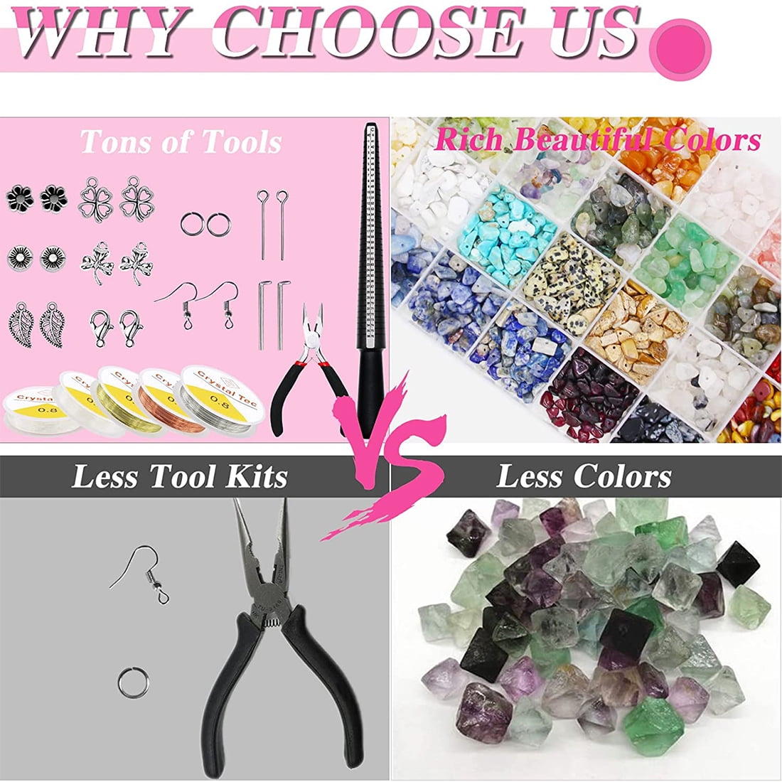 HXXF Jewelry Making Kit with 28 Colors Crystal Gemstone Chip Beads and Tools (1670 Pieces) axlfv