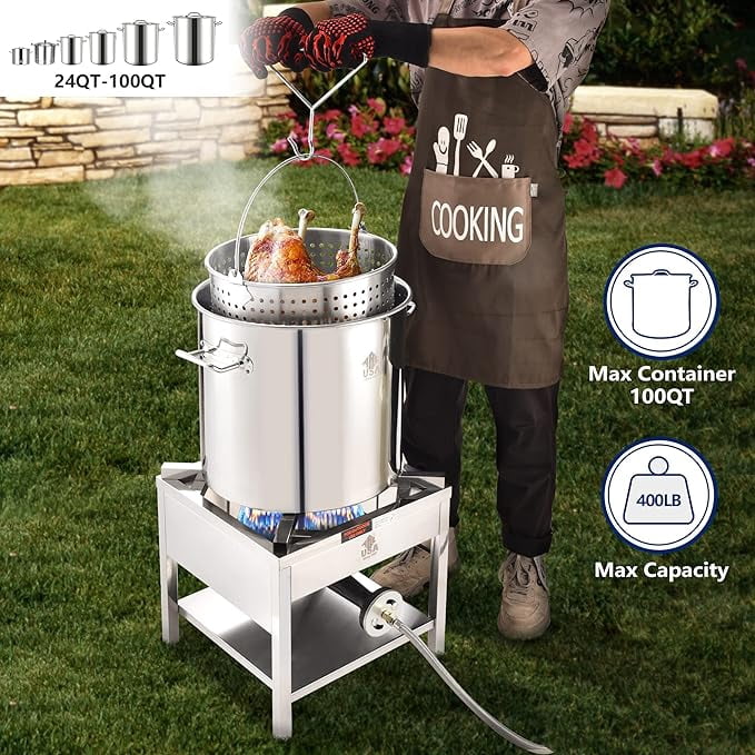 ARC USA 52QT Seafood Boiling Set with 200,000 BTU Propane Burner and Stainless Steel Pot (52 qt) 038un