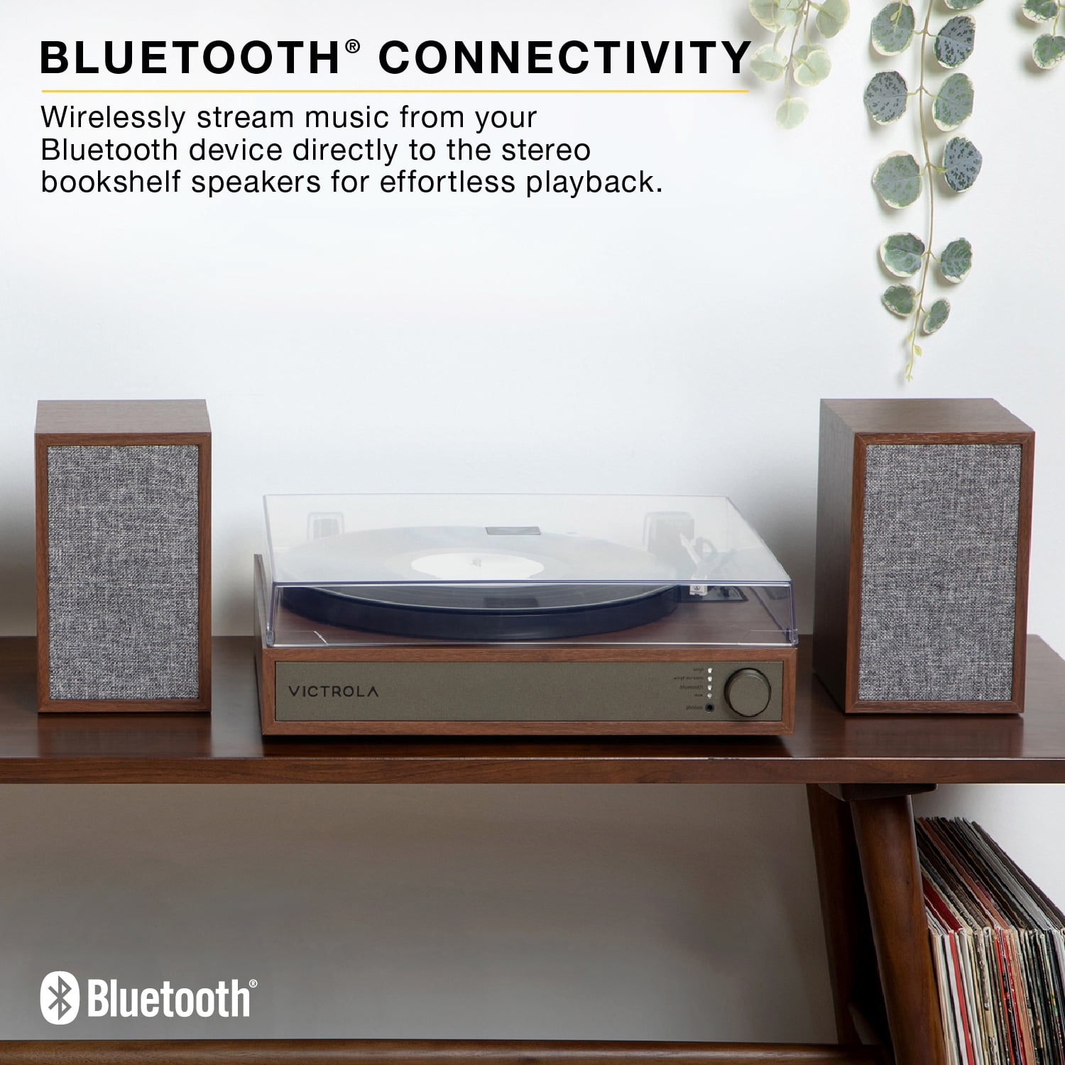 Victrola Harmony Bluetooth Turntable System with Speakers (Natural, 17.5 in x 14.5 in x 4.5 in) qrrq3