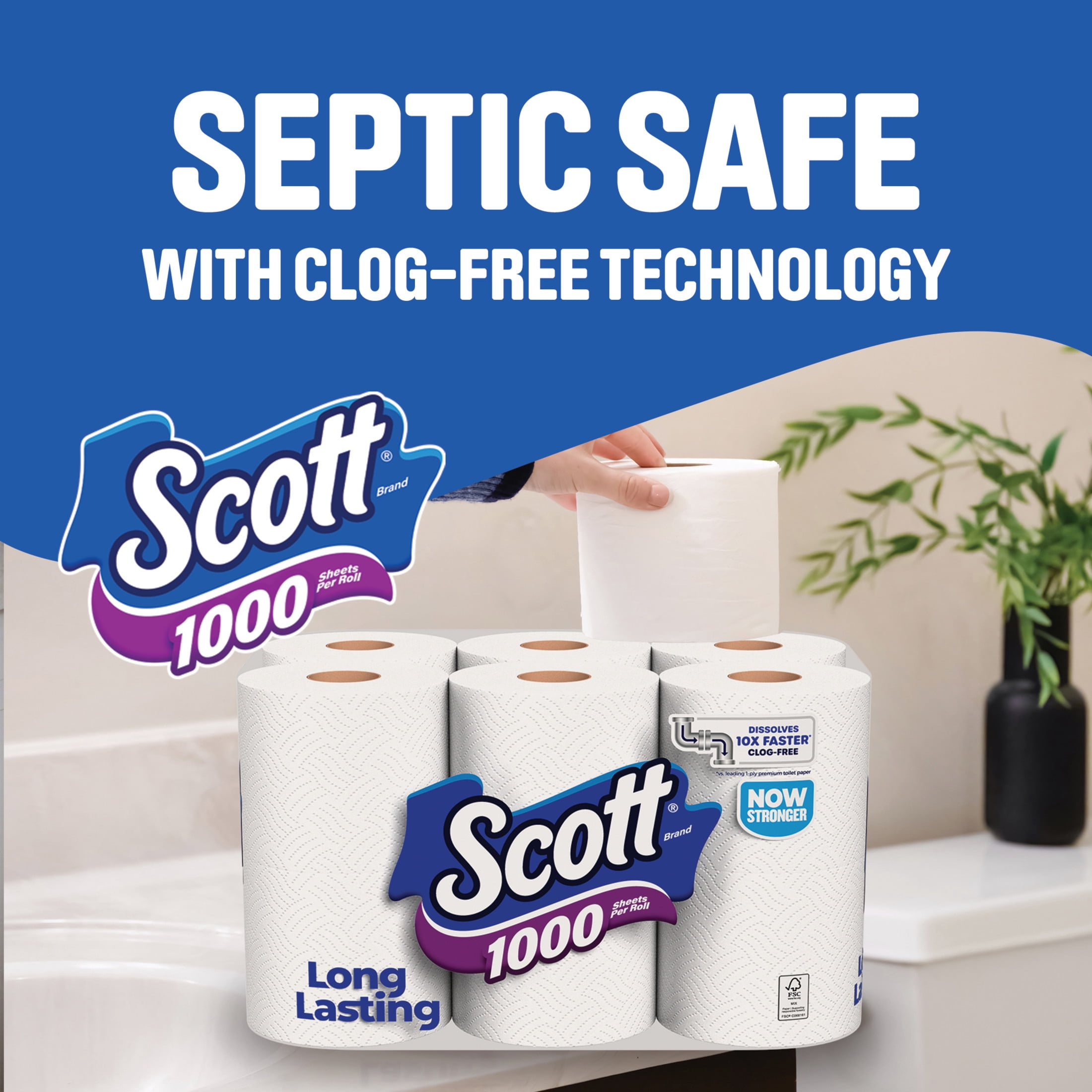 Scott 1000 Toilet Paper, Long-Lasting 1-Ply Bath Tissue (White, 24 Rolls) 4mn86