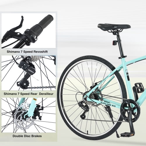 Aezusy 7-Speed Hybrid Road Bike, Lightweight Aluminum Alloy Frame, 700C Wheels (Green, Fits Riders 5'3"-5'8") 8m90f