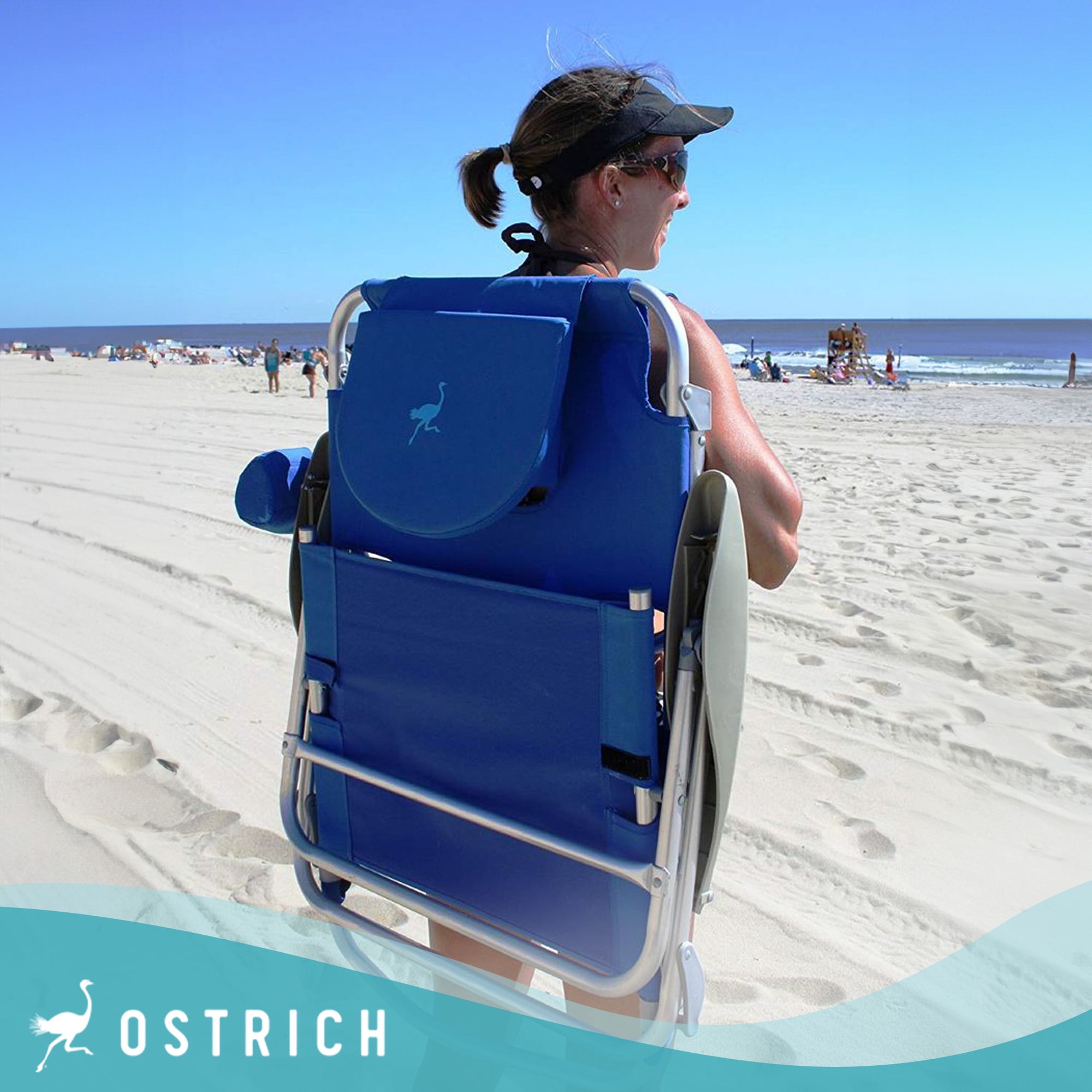 Ostrich On-Your-Back Outdoor Reclining Beach Chair with Face Cavity (Blue, 46 x 24 x 33 in) fw156