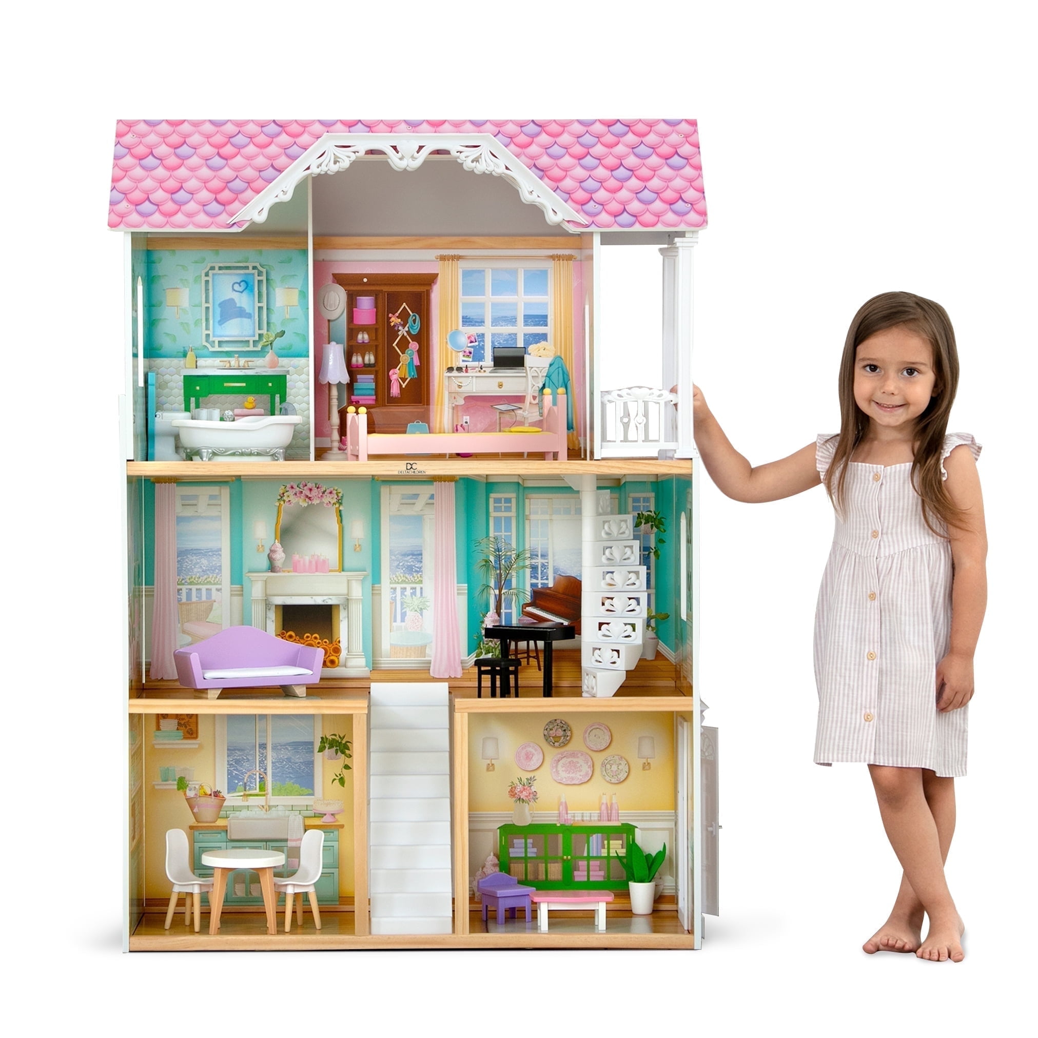 Delta Children MySize Wooden Dollhouse (Pink, 33 in W x 14.5 in D x 46.3 in H) pahsq
