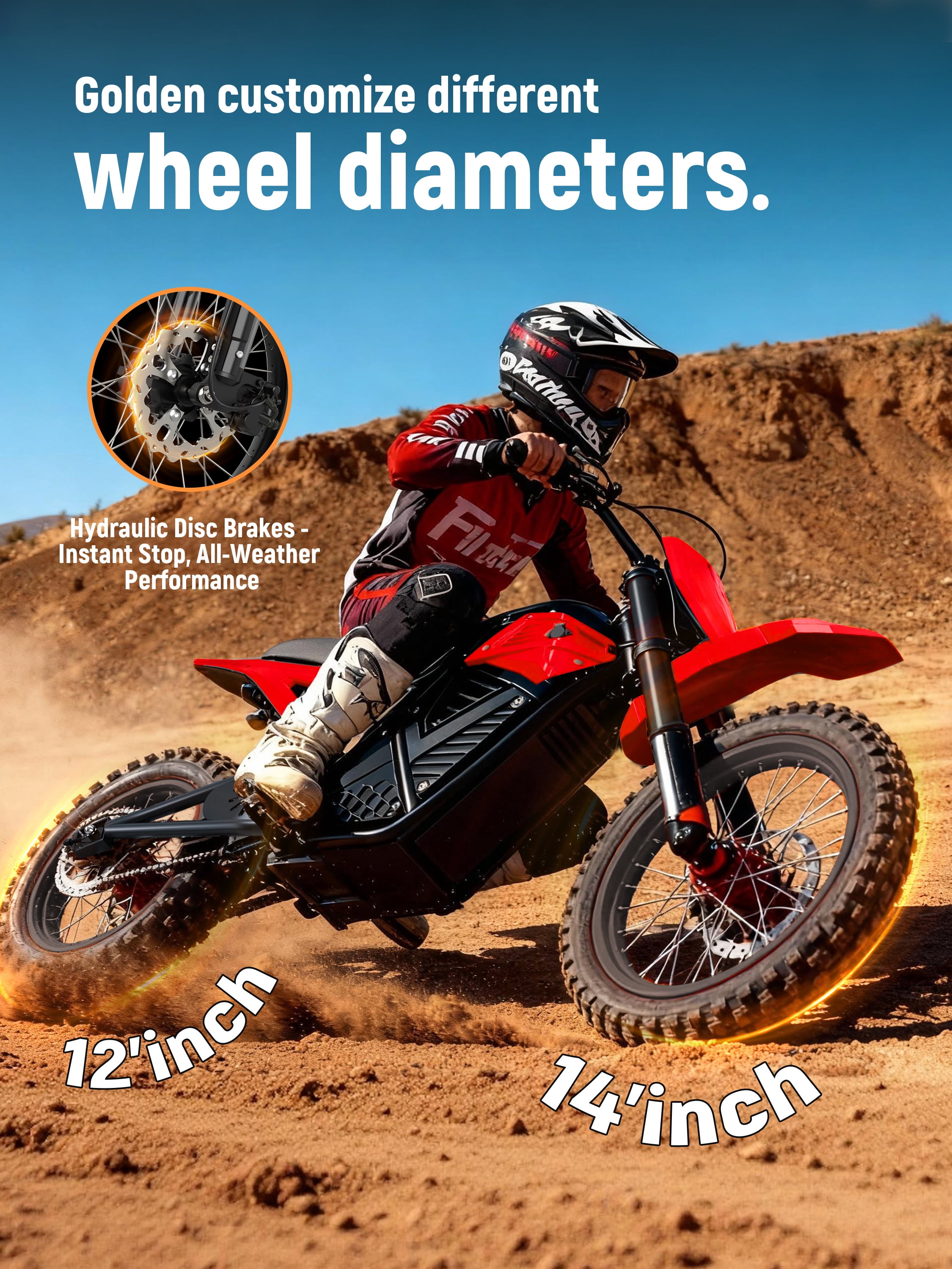Elecby Novamini Electric Dirt Bike for Teens & Adults, 3500W Mid-Drive Motor, 38 MPH Off-Road E-Bike, Hydraulic Dual Shock Suspension (Red, 14 in/12 in) tiamu