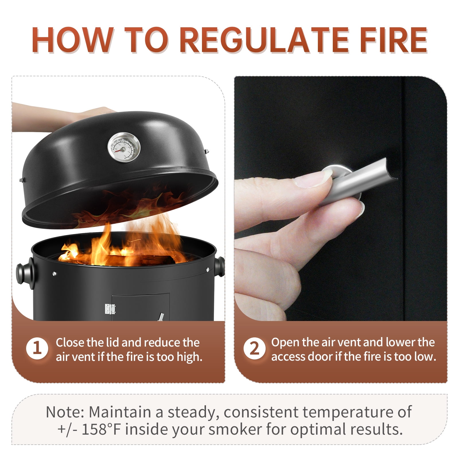 KingChii 3-in-1 Vertical Charcoal Smoker Grill (Black, 20.5 in x 16 in x 32 in) 356yc