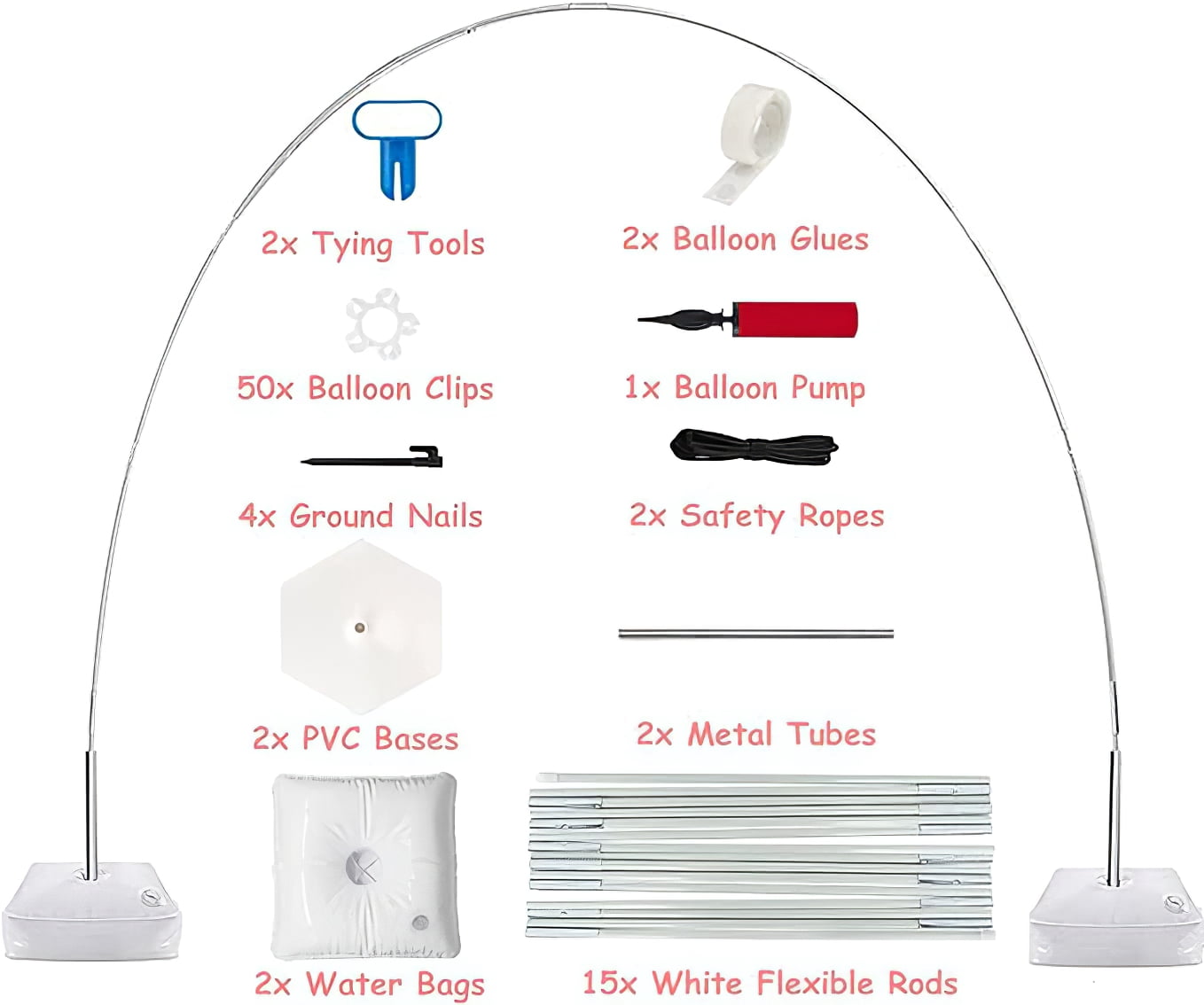 Ponamfo Balloon Arch Stand Kit with Pump and Water Fillable Base (White, 82 Piece Set) 76ptv