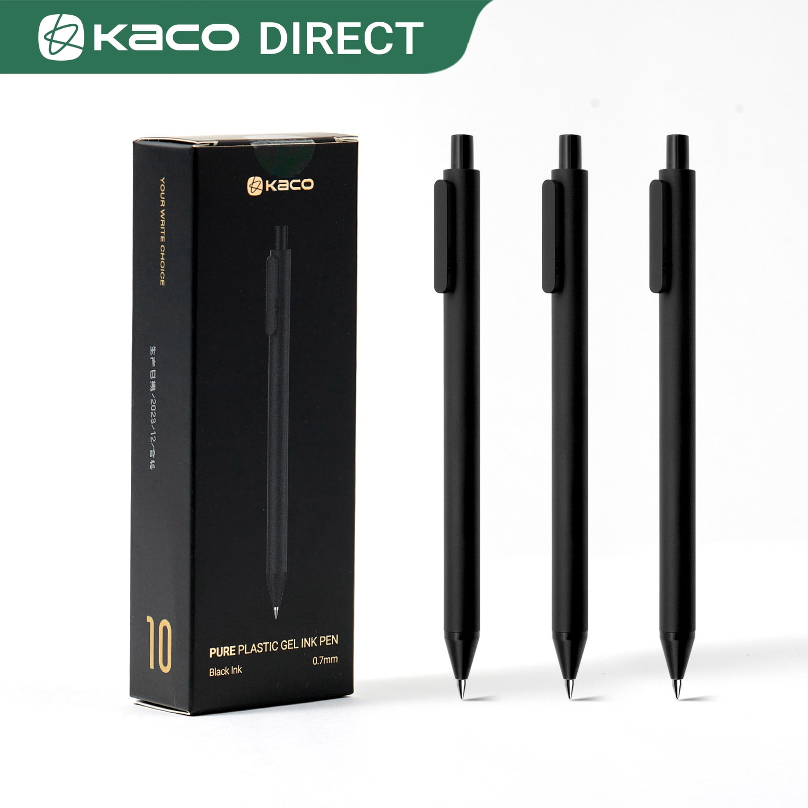 Kaco Gel Pens, Fine Point Retractable Pens, Quick-Dry Smooth Writing, Aesthetic Office Supplies (Black, 10 Count) ag8q4