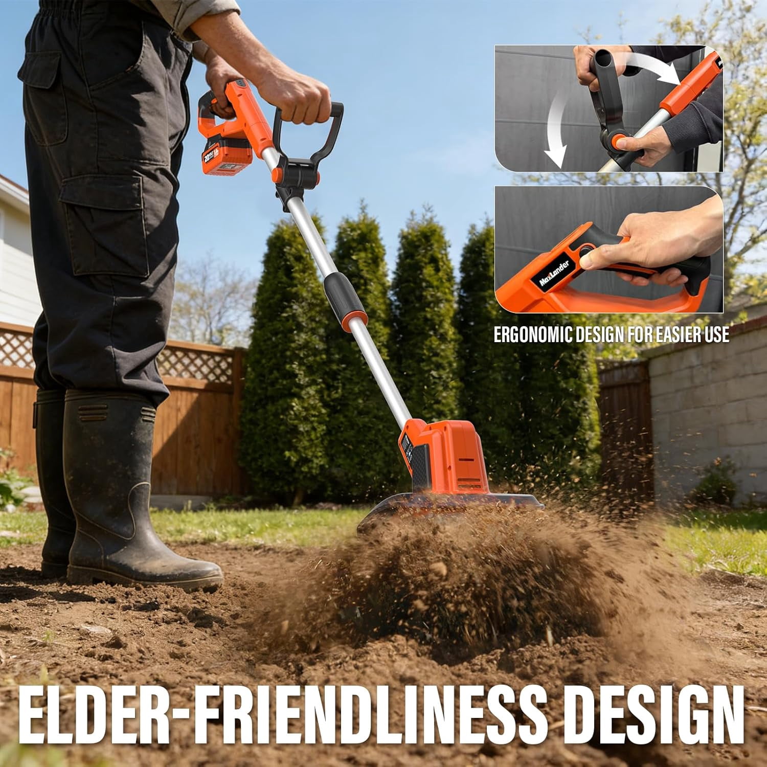 SOYUS Electric Garden Tiller Cultivator, 12 Amp Corded Rototiller with 14 in Cutting Width and Foldable Handle 802s1