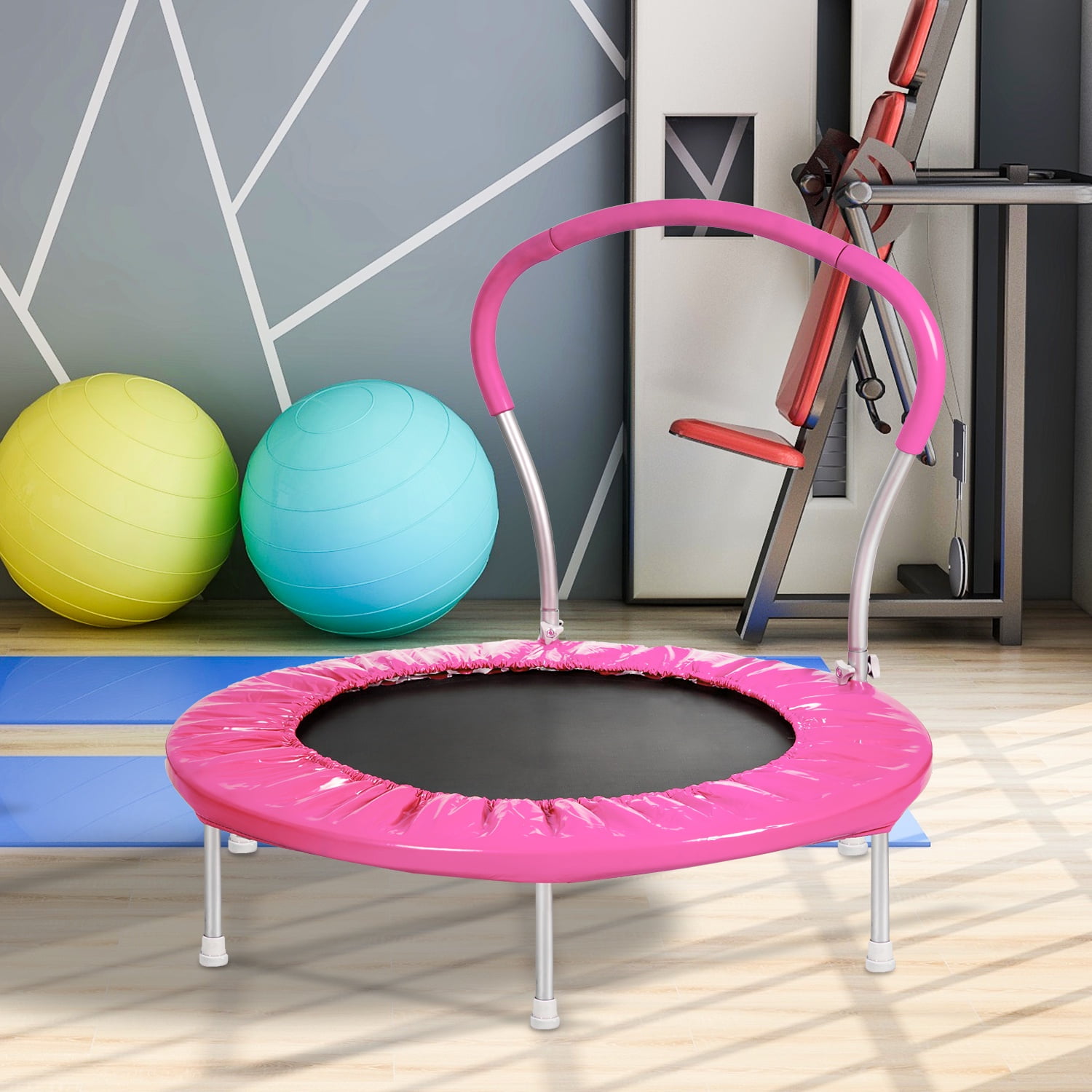 SHINPT Mini Trampoline for Kids with Handle, Indoor Toddler Rebounder (Pink, 36 in) gfies