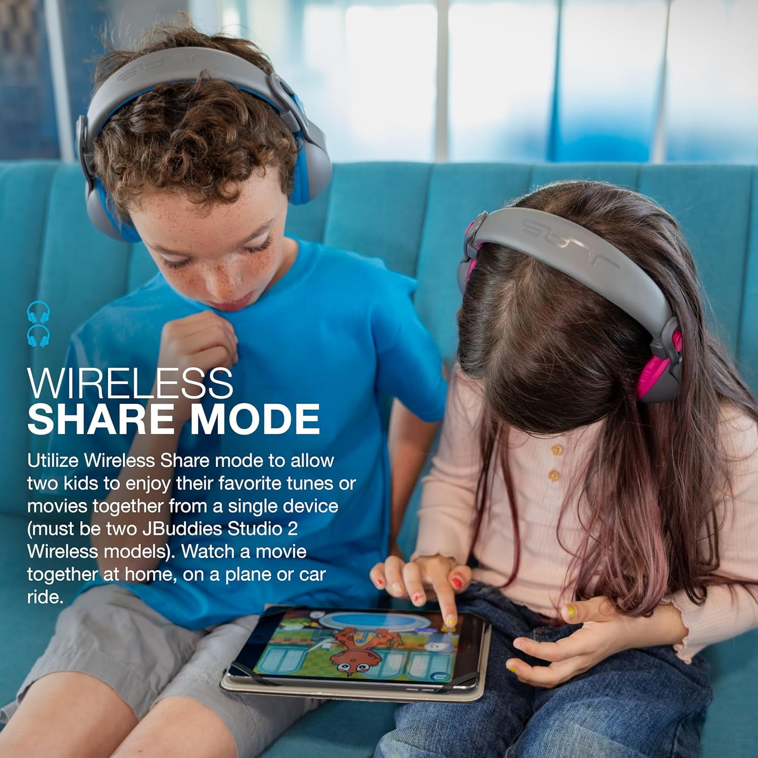 JLab JBuddies Studio 2 Kids Wireless Headphones, Volume Safe, Foldable, Noise Isolation, Built-in Mic (Blue/Graphite, 1 Pair) zexnu