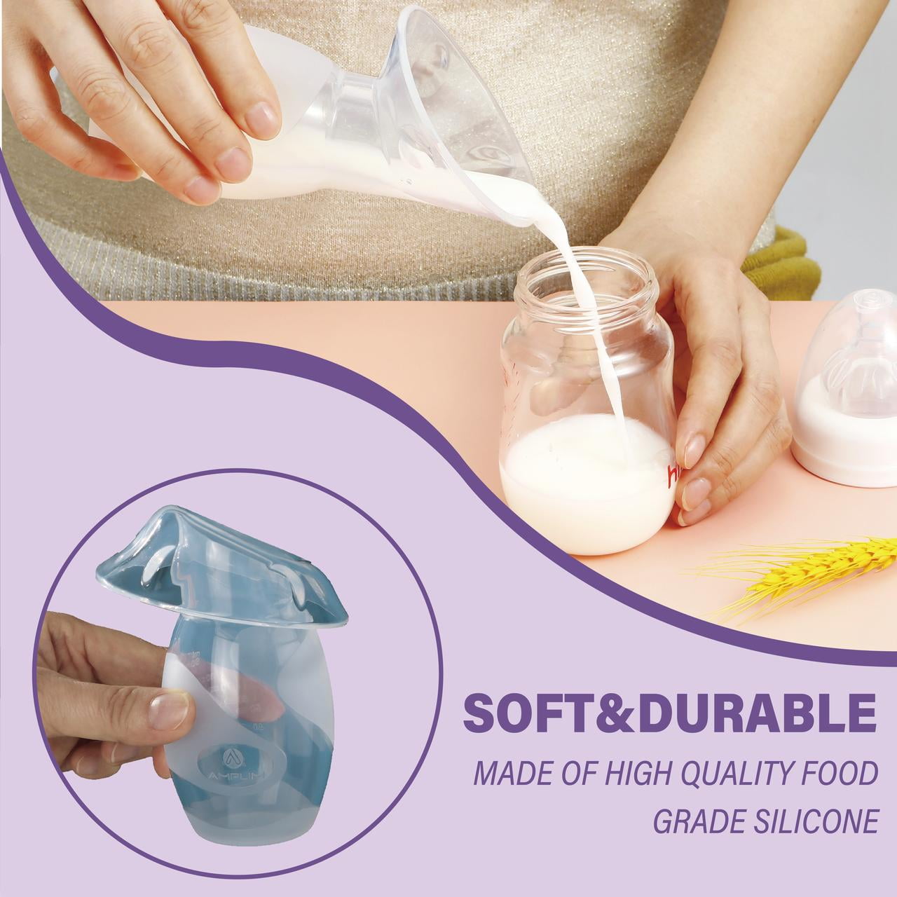 Amplim Manual Silicone Breast Pump, Portable Hand-Operated Milk Collector (Clear, 4 oz) xfqg9