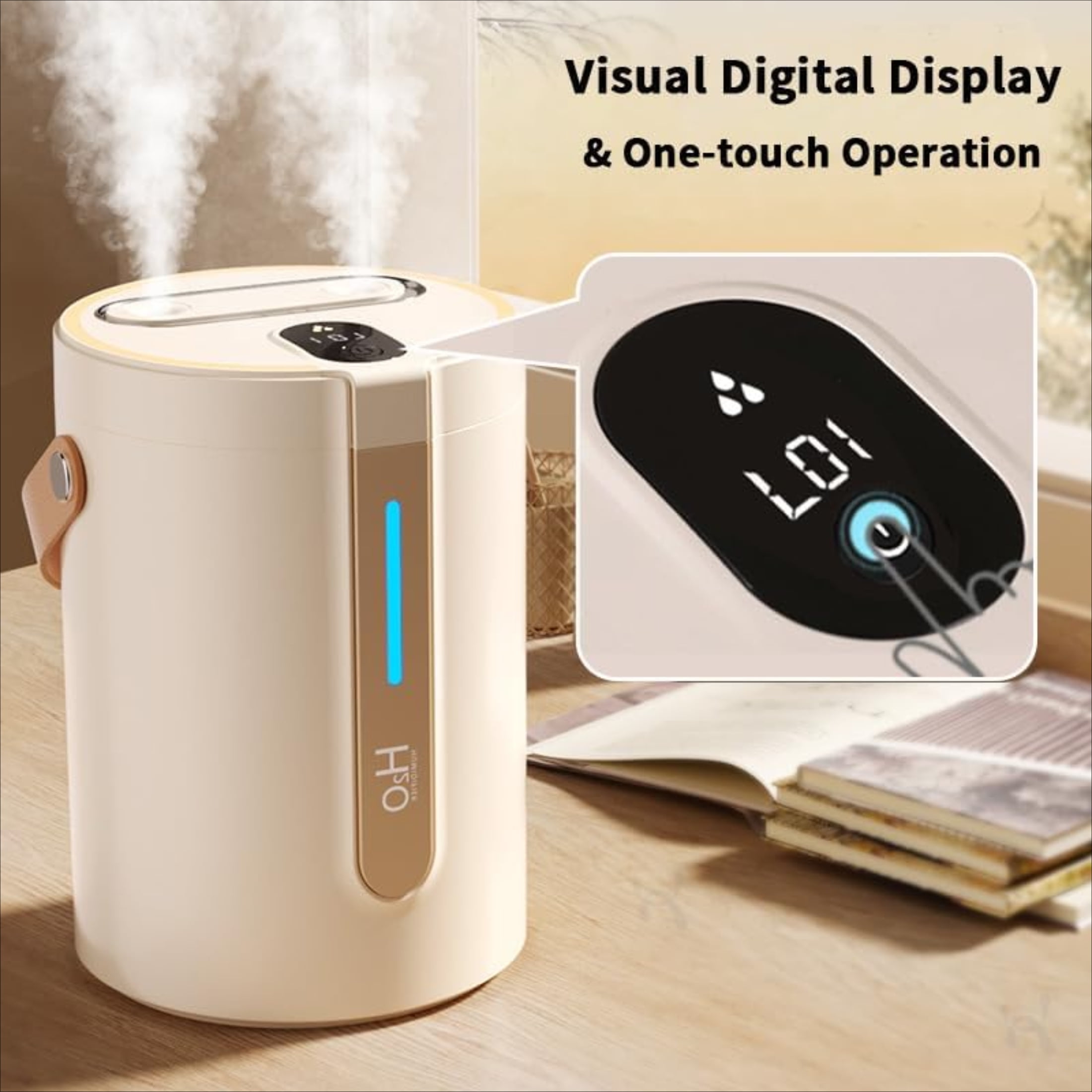 JINXIAN Dual Mist Humidifier with Night Light, Quiet Desktop Air Moisturizer for Home and Office (Beige, 84.5 fl oz) nm371
