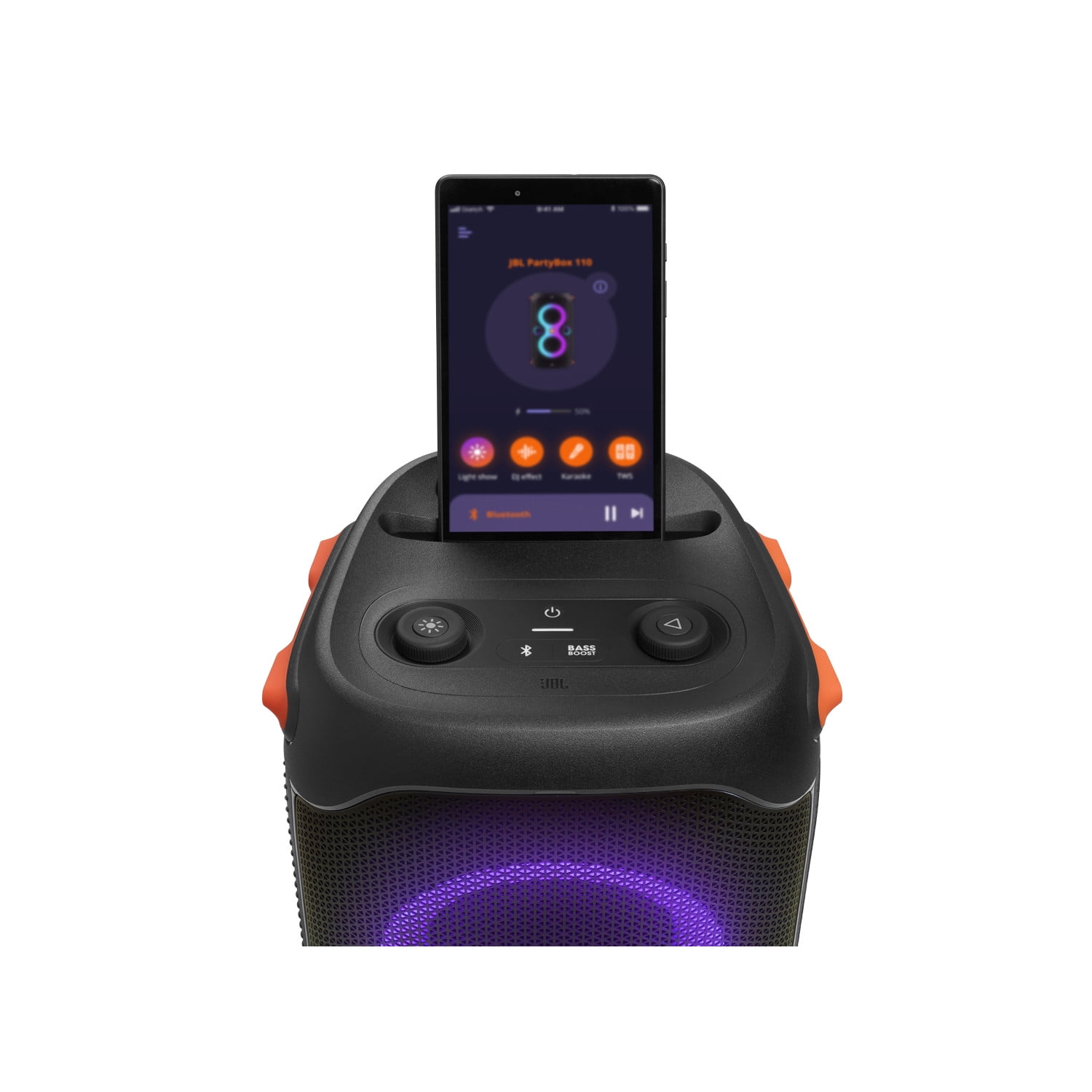 JBL PartyBox 110 Portable Bluetooth Speaker with Dynamic Light Show and Deep Bass (Black) pjgzz