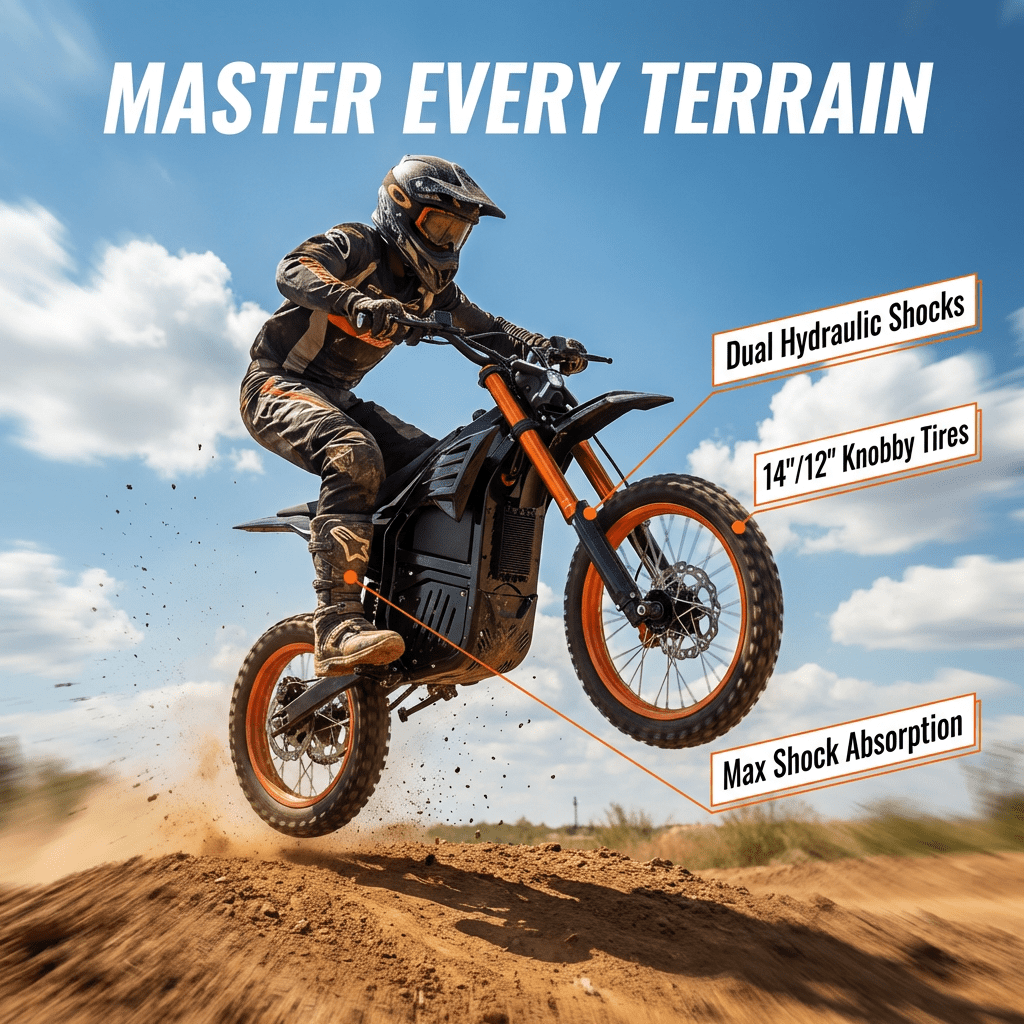 JVV V7 Electric Dirt Bike, High-Performance 3000W Mid-Drive Motor, Off-Road Trail Riding (Black, 48V 20.8Ah Battery) d7c4j