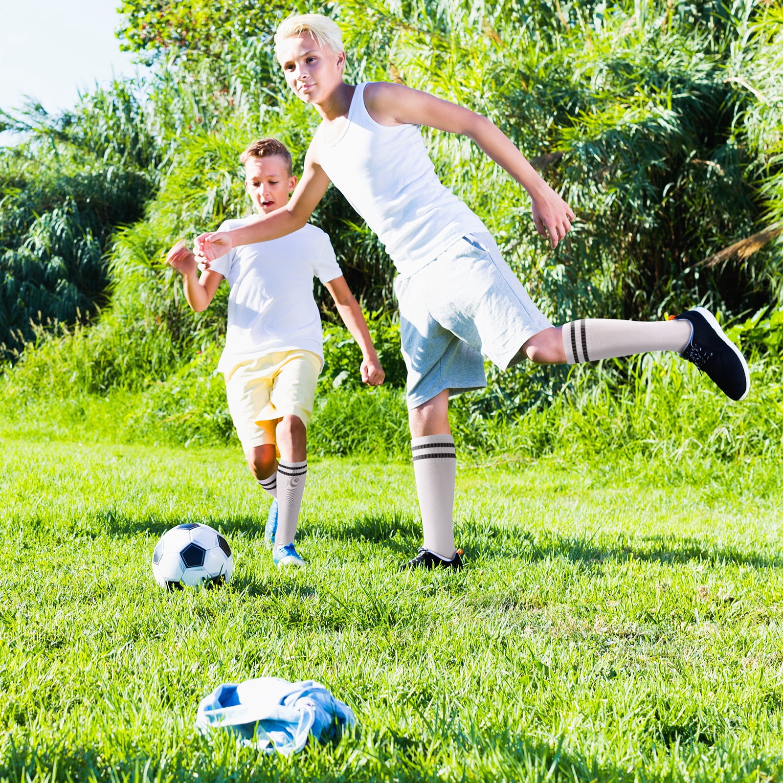 Hengguang Kids Soccer Socks Over-Knee Athletic Performance Gear (White, 4 Pairs) sf27u