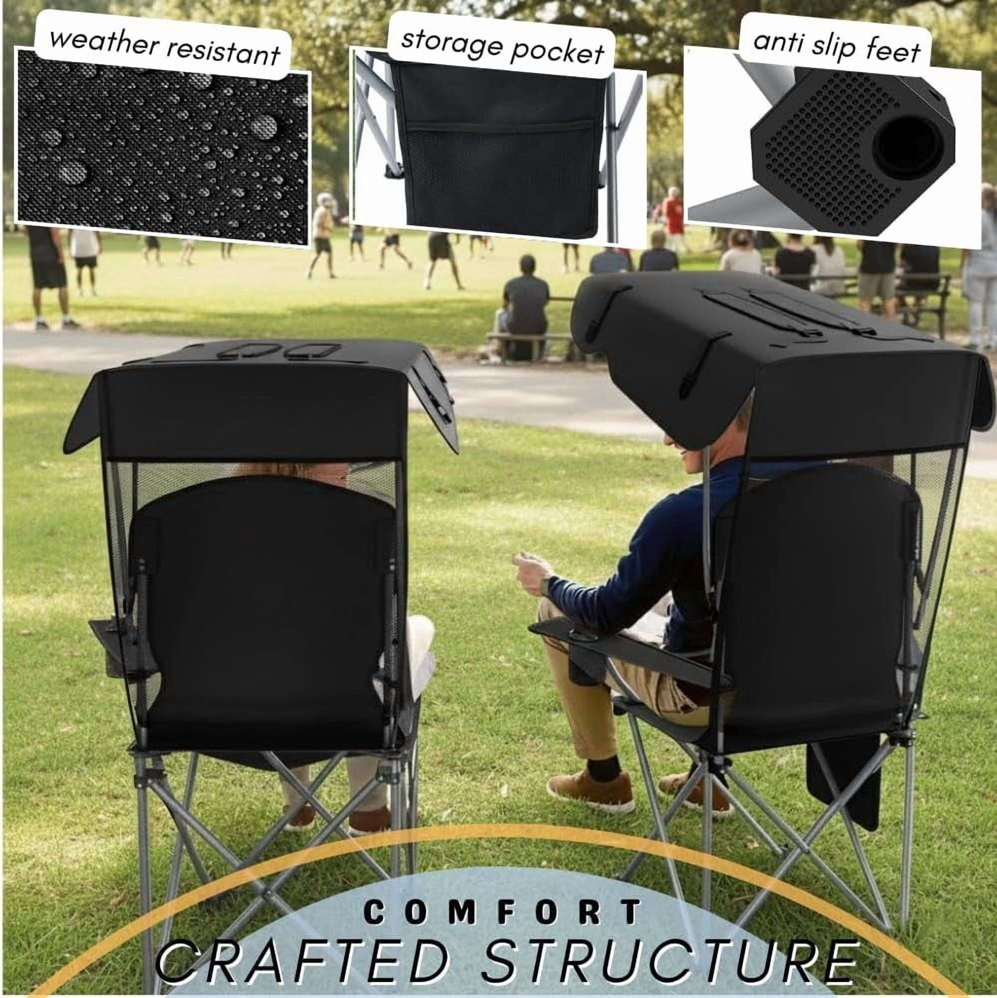 WilderHome Portable Camping Chair with Canopy, Folding Outdoor Seat with Sun Shade (Black) 1e2of