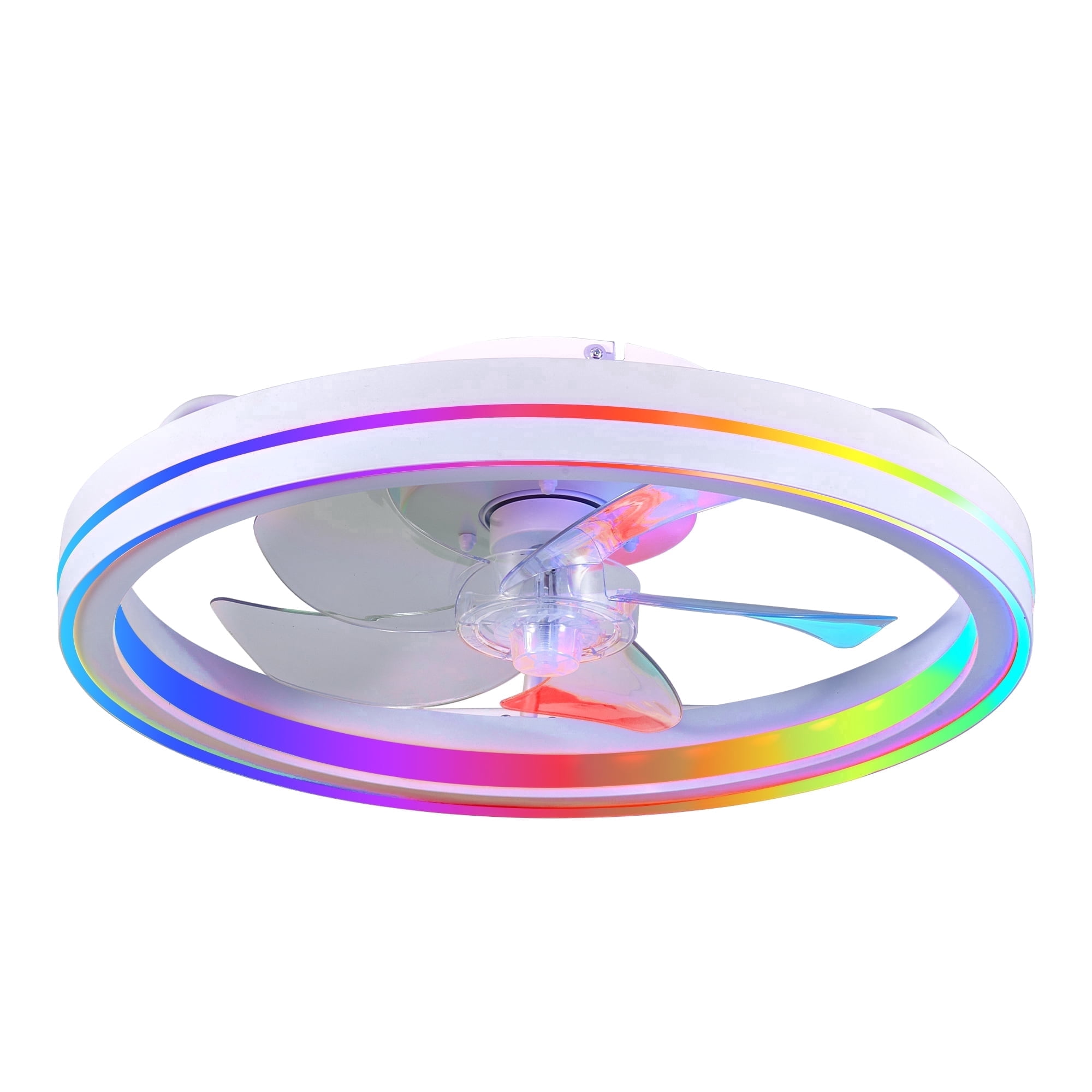 MQJIAZHI 19-inch RGB Bladeless Ceiling Fan with Light, Modern Flush Mount Fandelier with Remote and App Control (19 in) bj7uo