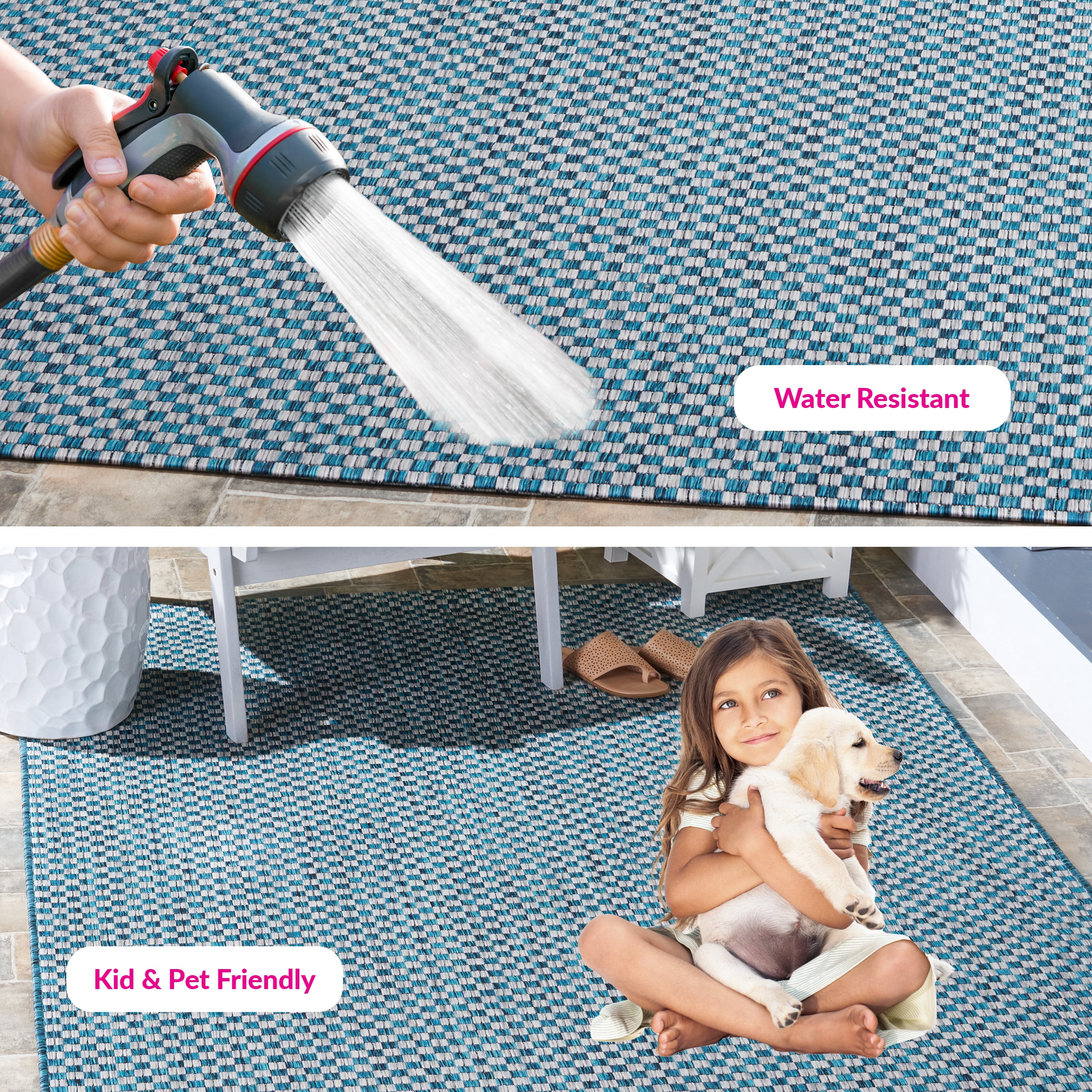 Safavieh Courtyard Blair Checkered Indoor/Outdoor Area Rug (Turquoise/Light Grey, 2 ft x 3.58 ft) d9t69