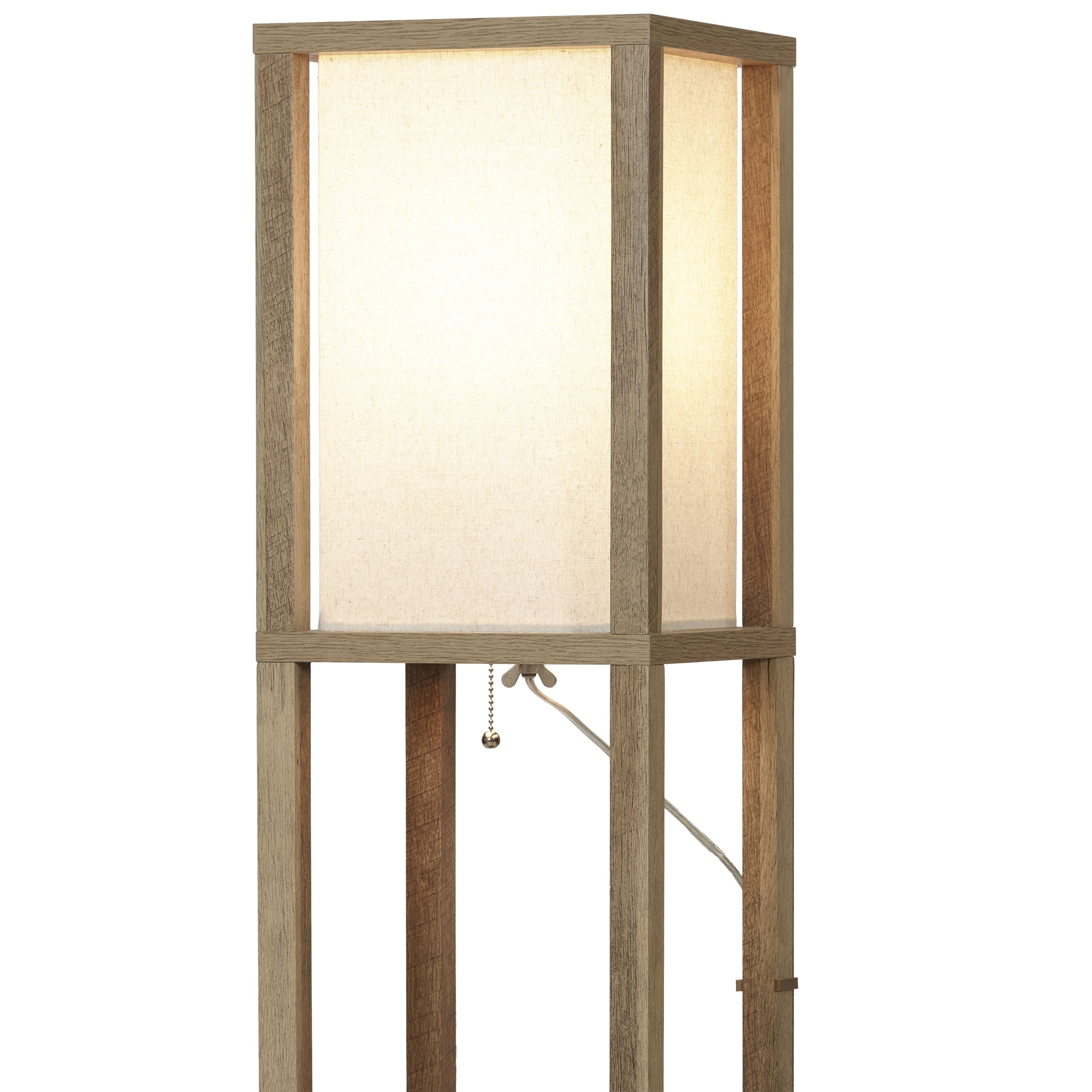 Better Homes & Gardens Modern Floor Lamp with Storage Shelves and Natural Square Shade (Weathered Finish, 62.25 in) esn66