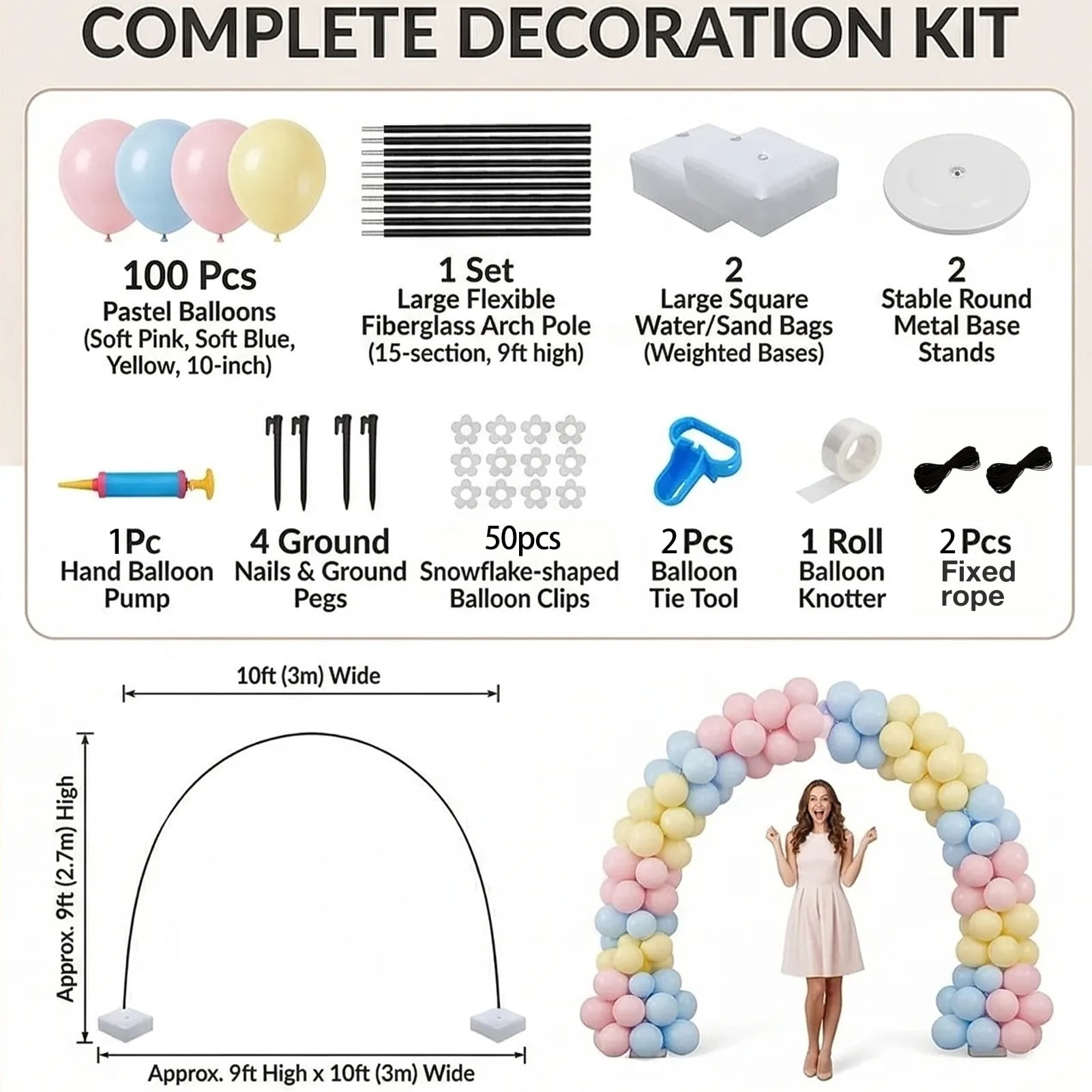 Kicpot Balloon Arch Kit with Stand, Professional Party Garland Set for Weddings and Baby Showers (Yellow, 10ft x 9ft) 5okx7