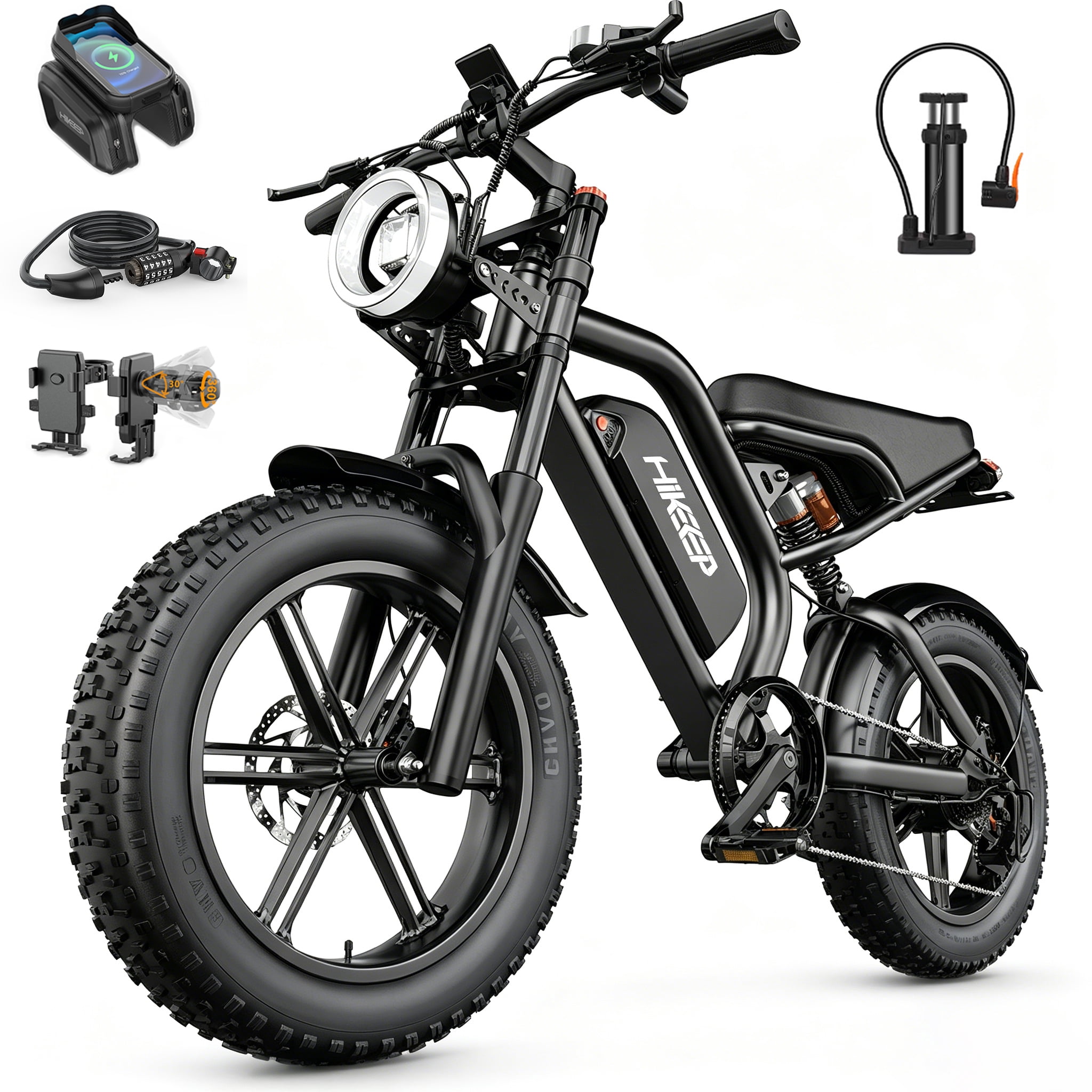 HELOKEEP Fat Tire Electric Mountain Bike, Full Suspension Off-Road E-Bike with 1500W Peak Motor (Black, 20 in x 4 in) 0y3yi