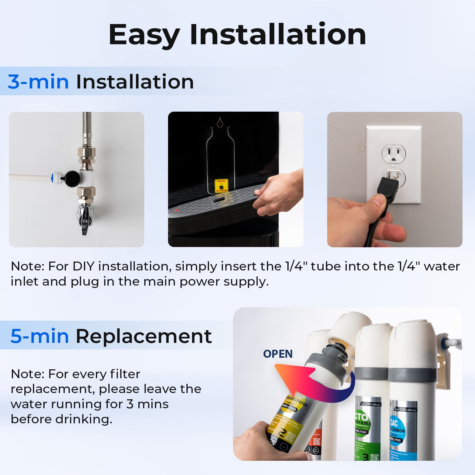 iSpring 4-Stage Filtration Water Dispenser with Self-Cleaning Function (Silver, 11.8 in x 14.1 in x 41.7 in) 3k7es