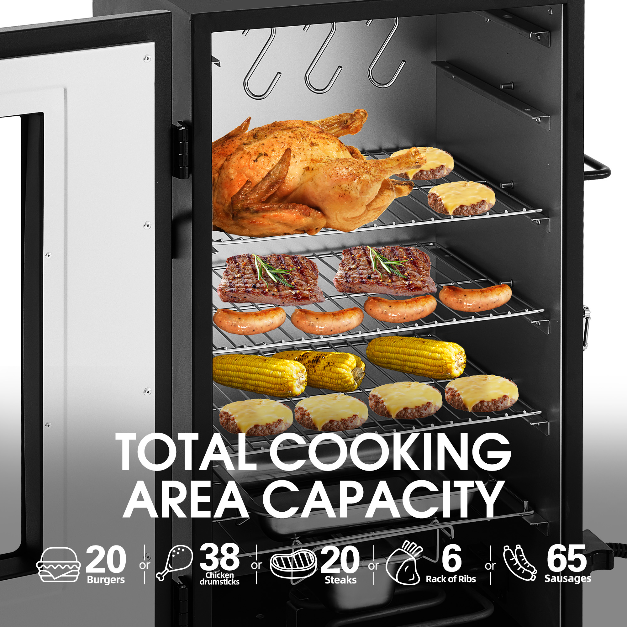 Royal Gourmet SE2806 28-inch Analog Electric Smoker with Clear-view Window and 3 Racks (Black, 22.68 in x 20.87 in x 37.32 in) 5lc3x