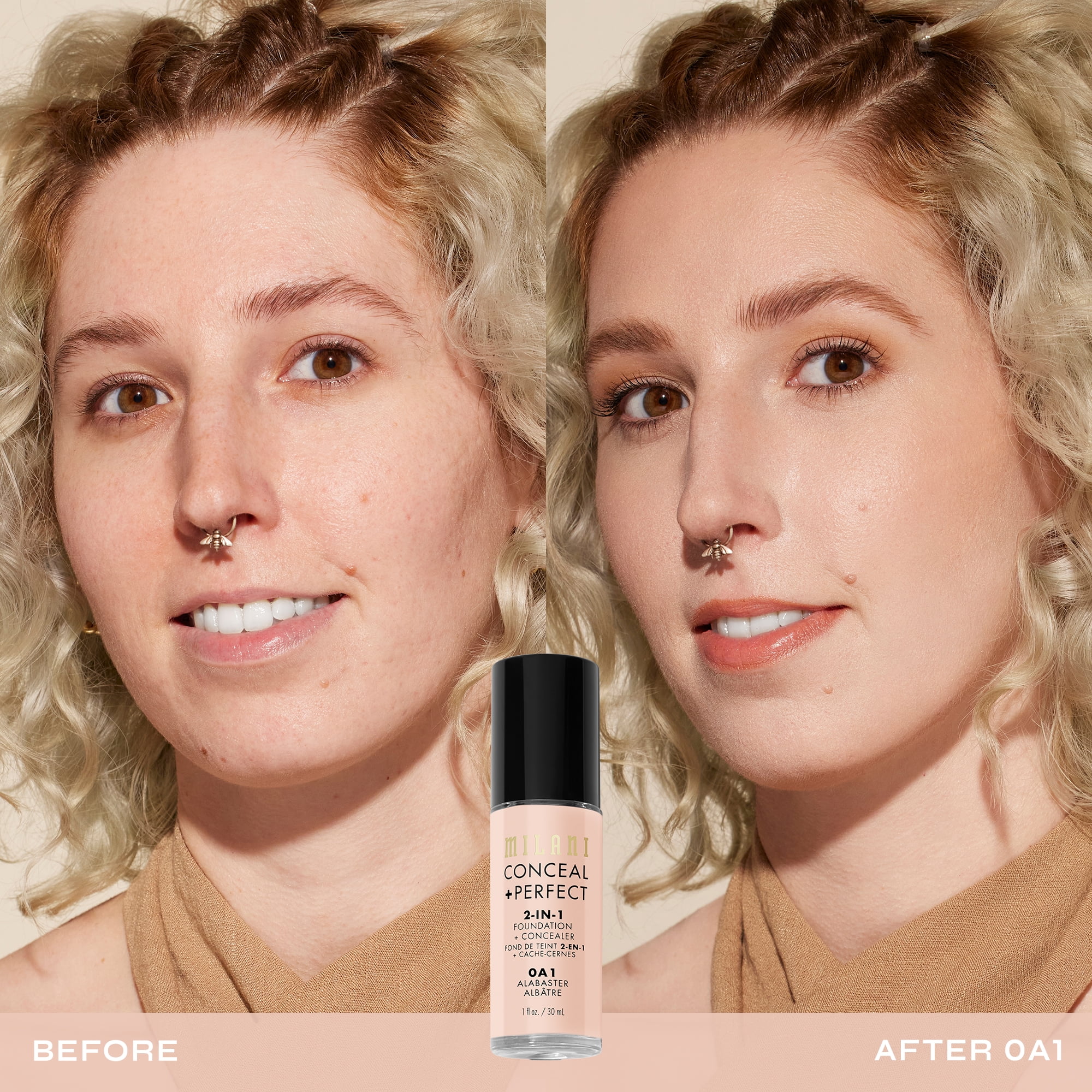 Milani Conceal + Perfect 2-In-1 Foundation + Concealer, Long-wear Full Coverage (Alabaster, 1 fl oz) ir8z4