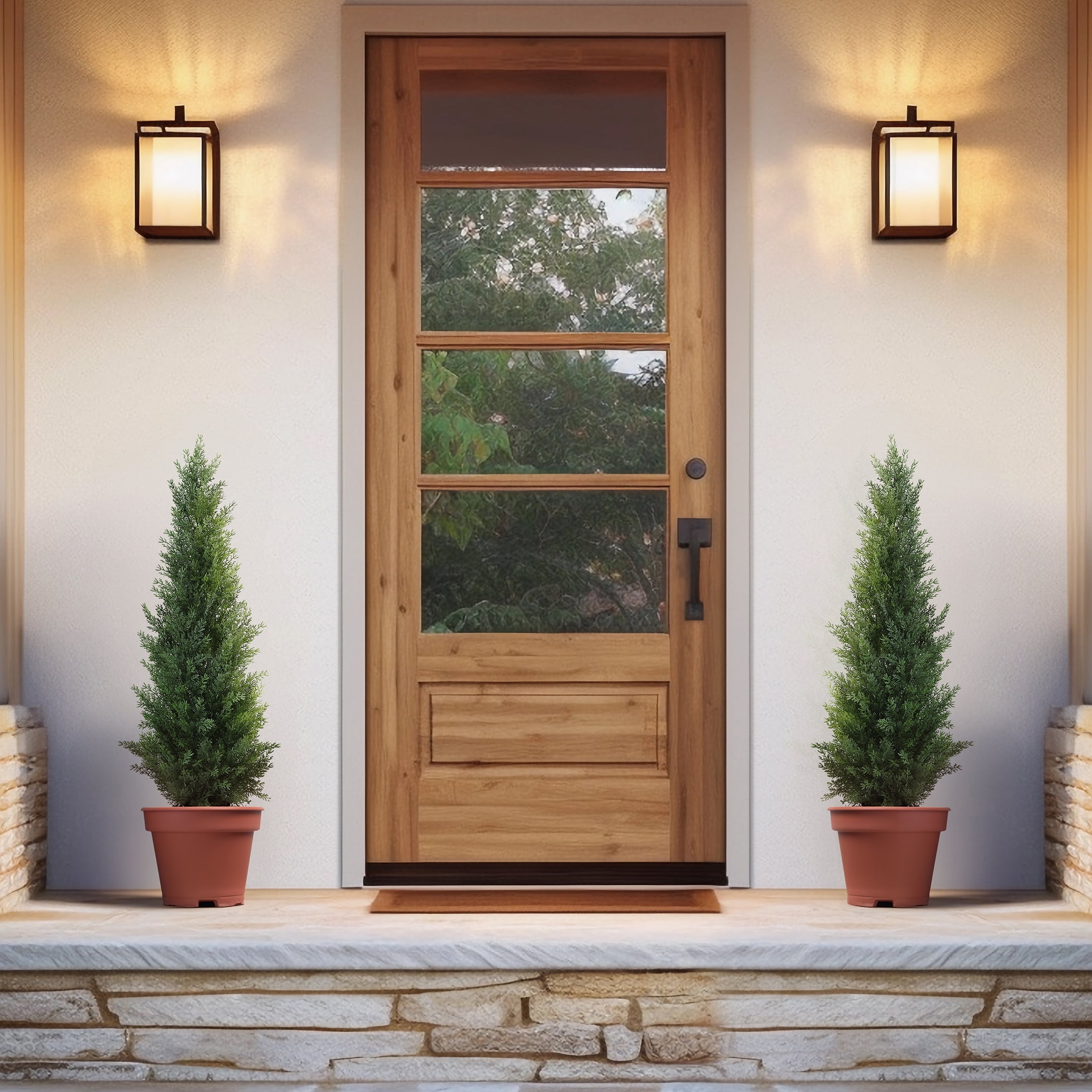 DR.Planzen Artificial Cedar Topiary Tree UV-Resistant Outdoor Potted Plant (Green, 3 ft, 2 Pack) v742q