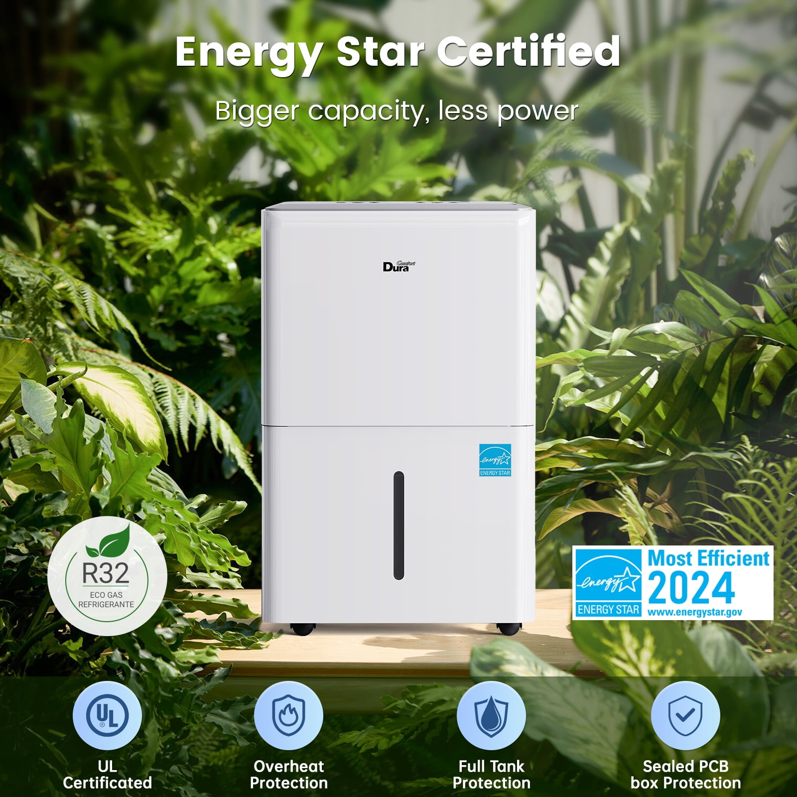 DuraComfort 50 Pint Dehumidifier for 4500 sq ft Basement and Large Rooms, Portable with Drain Hose (White, 50 Pint) qal67