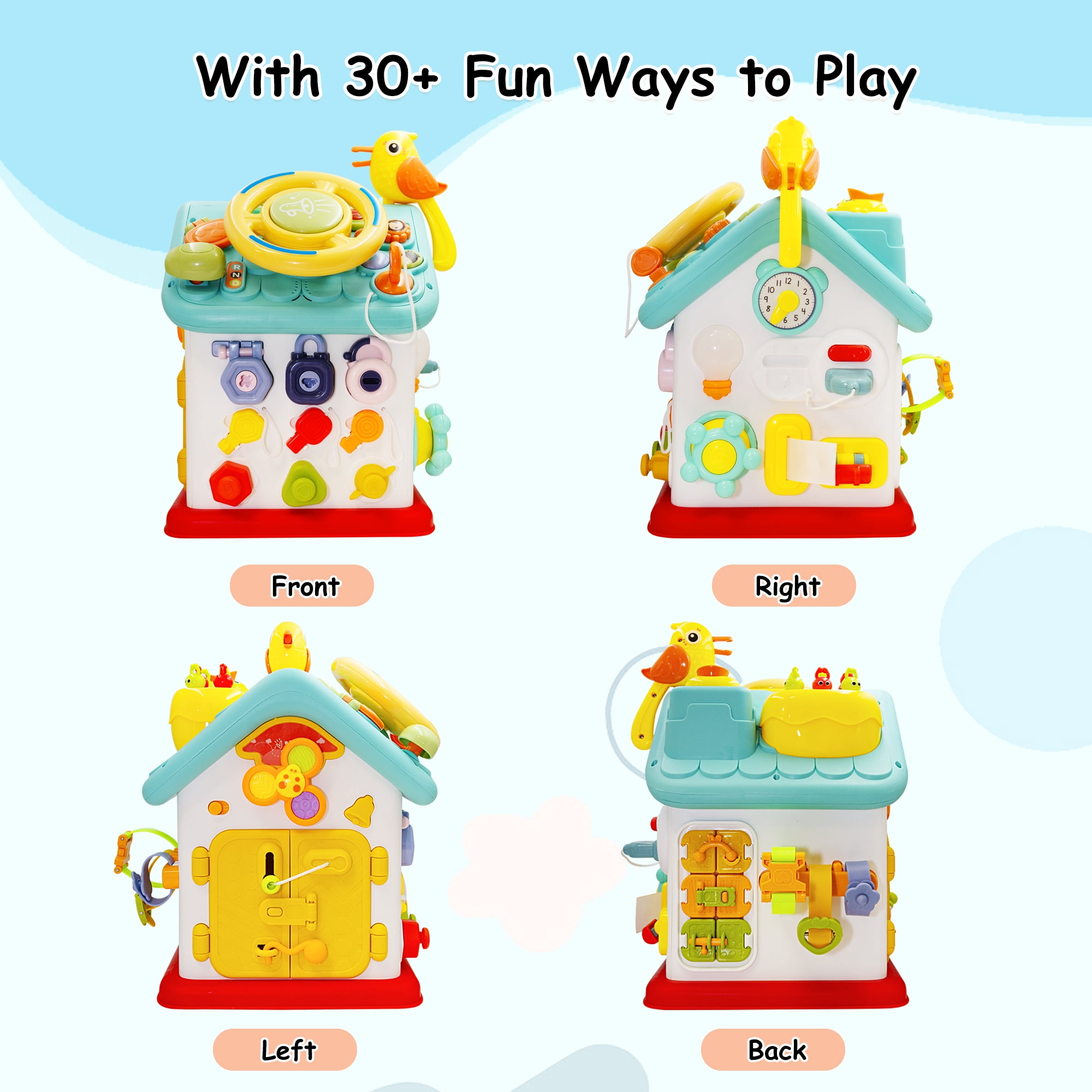 SaveJoy Montessori Busy House Activity Center with Music and Sensory Learning (6-in-1, Multi-color) ptkl9