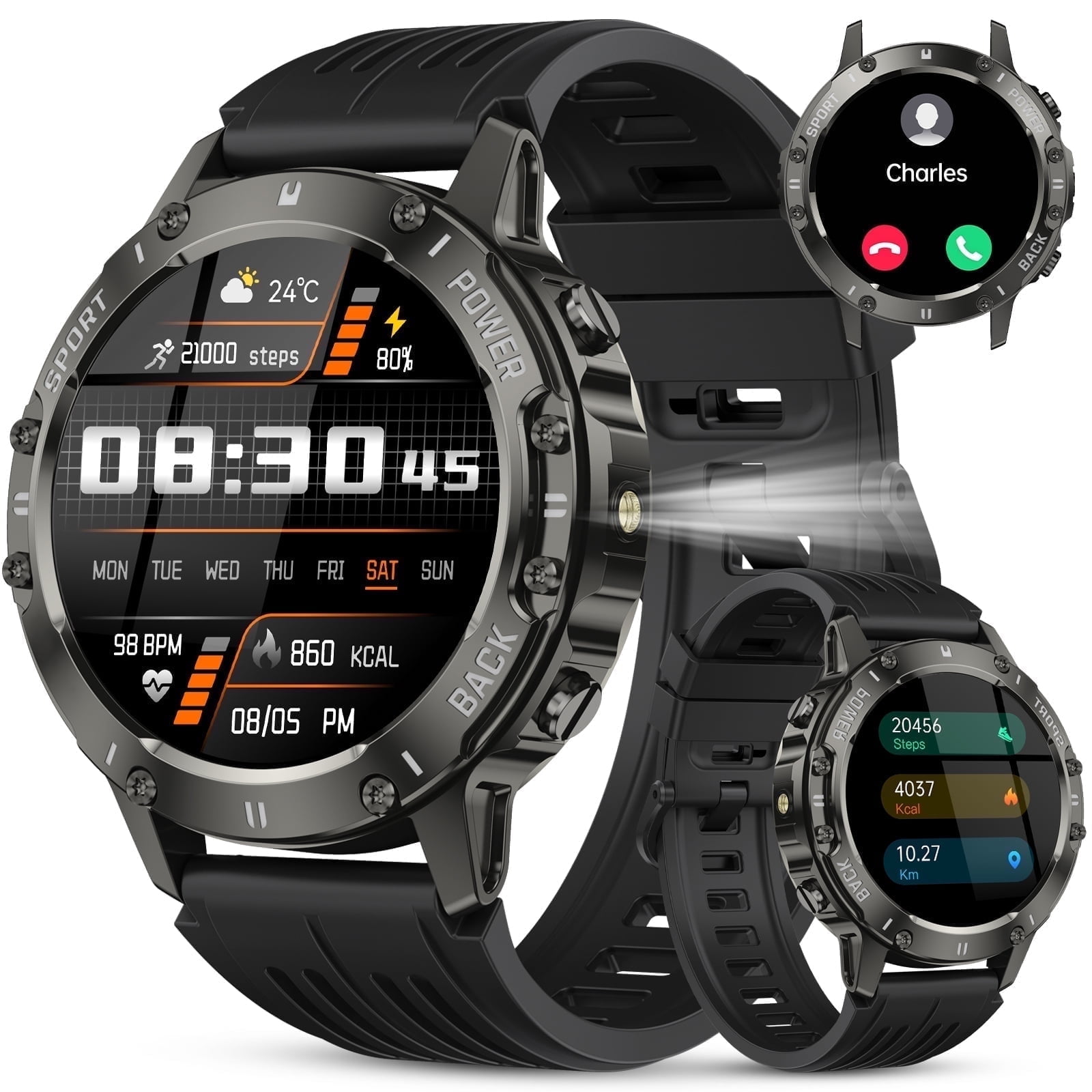 Tikland Smart Watch for Men, Bluetooth Call Fitness Tracker with 1.39 in AMOLED HD Screen, Rugged Sports Smartwatch (Black, 1.39 in) gdem6