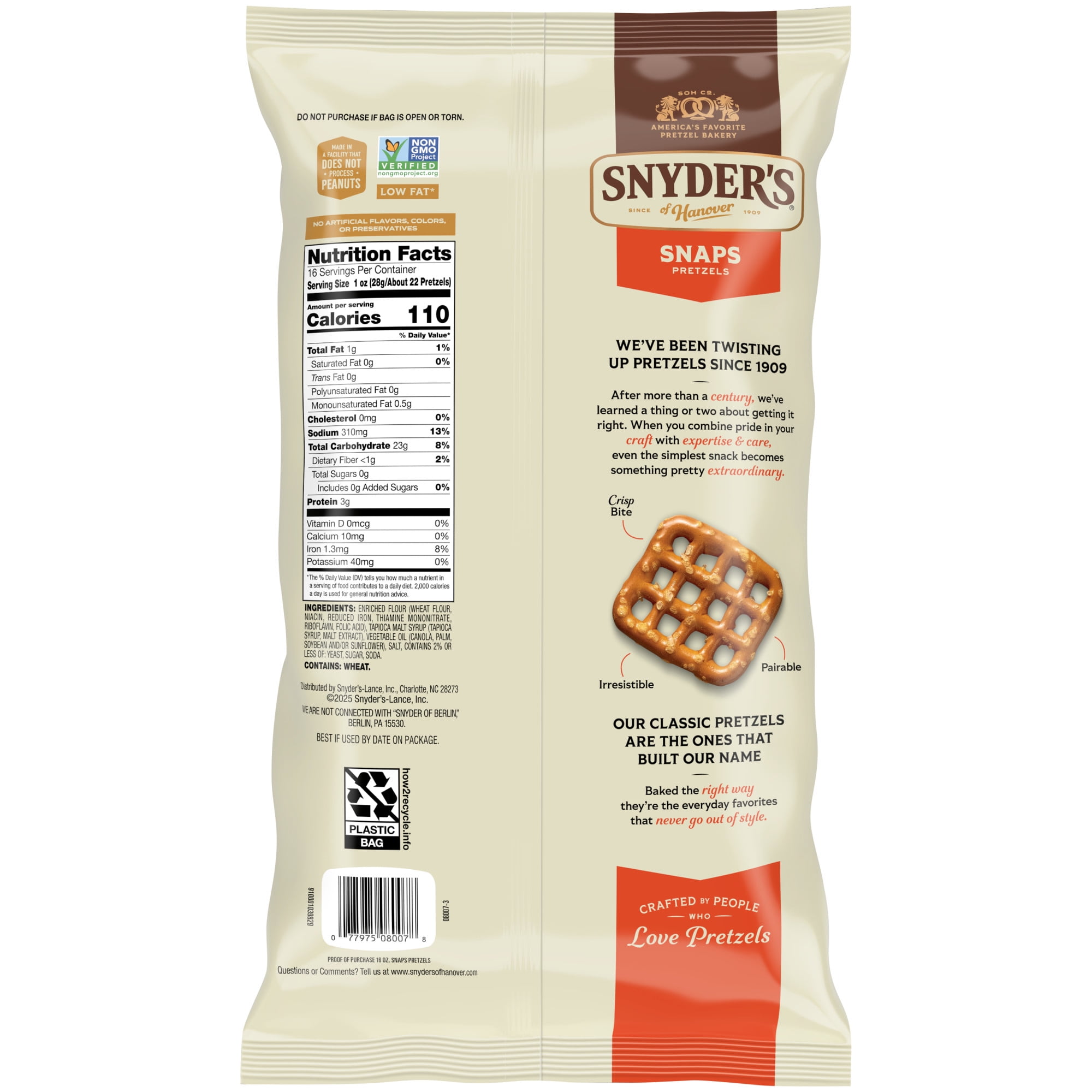 Snyder's of Hanover Snaps Pretzels, Crunchy Checkerboard Snack (16 oz) y3vpw