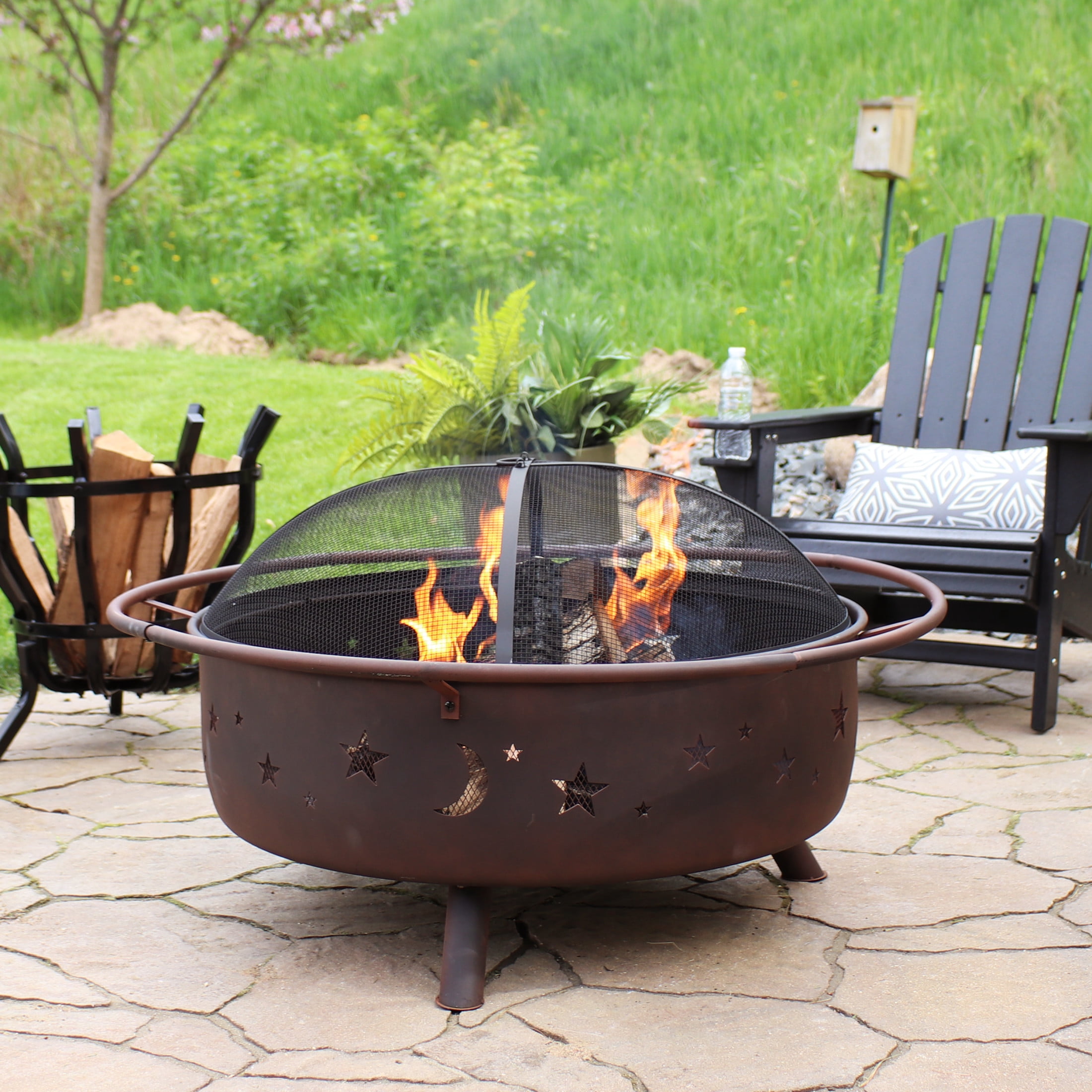 Sunnydaze Decor Cosmic Outdoor Fire Pit Wood Burning Patio Backyard Fireplace (Celestial Design, 42 in) 6ug0v