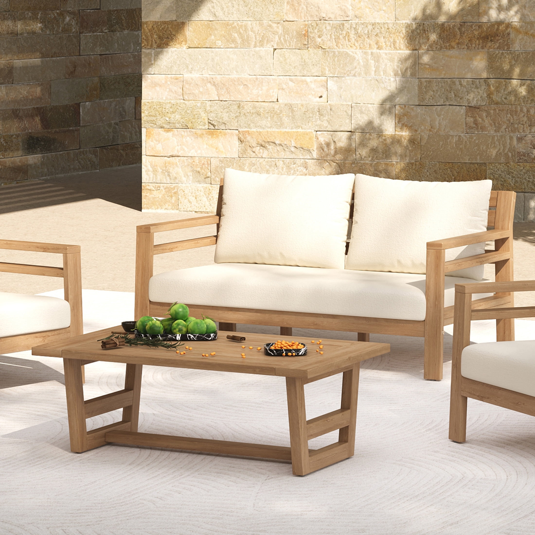Christopher Knight Home Lenore Outdoor 2-Piece Patio Conversation Set with Loveseat and Coffee Table (Beige, 2-Piece Set) iezzh