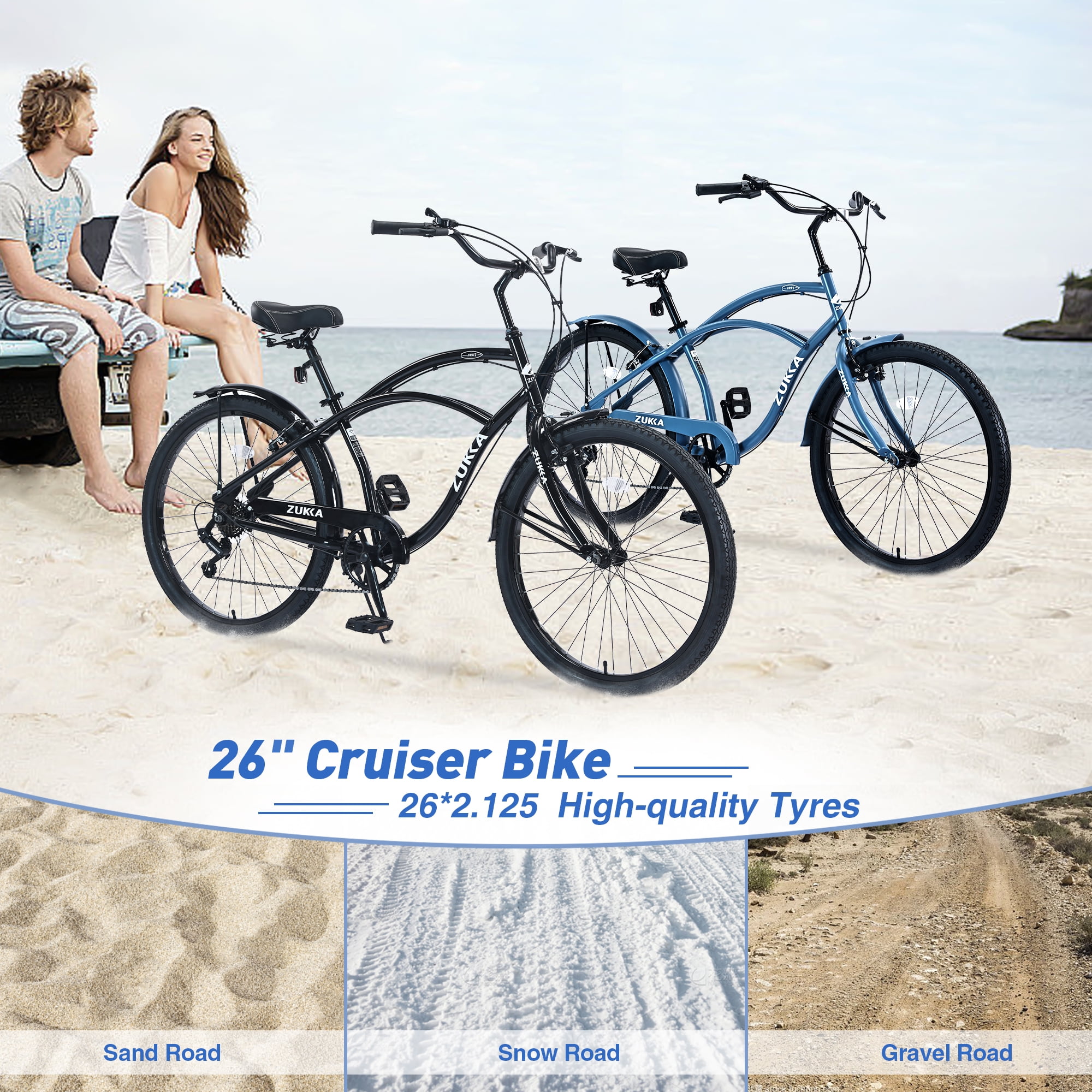 Zukka 26 in Cruiser Bike 7-Speed City Commuter Bicycle with V-Brakes (Navy, 26 in) w3vhr