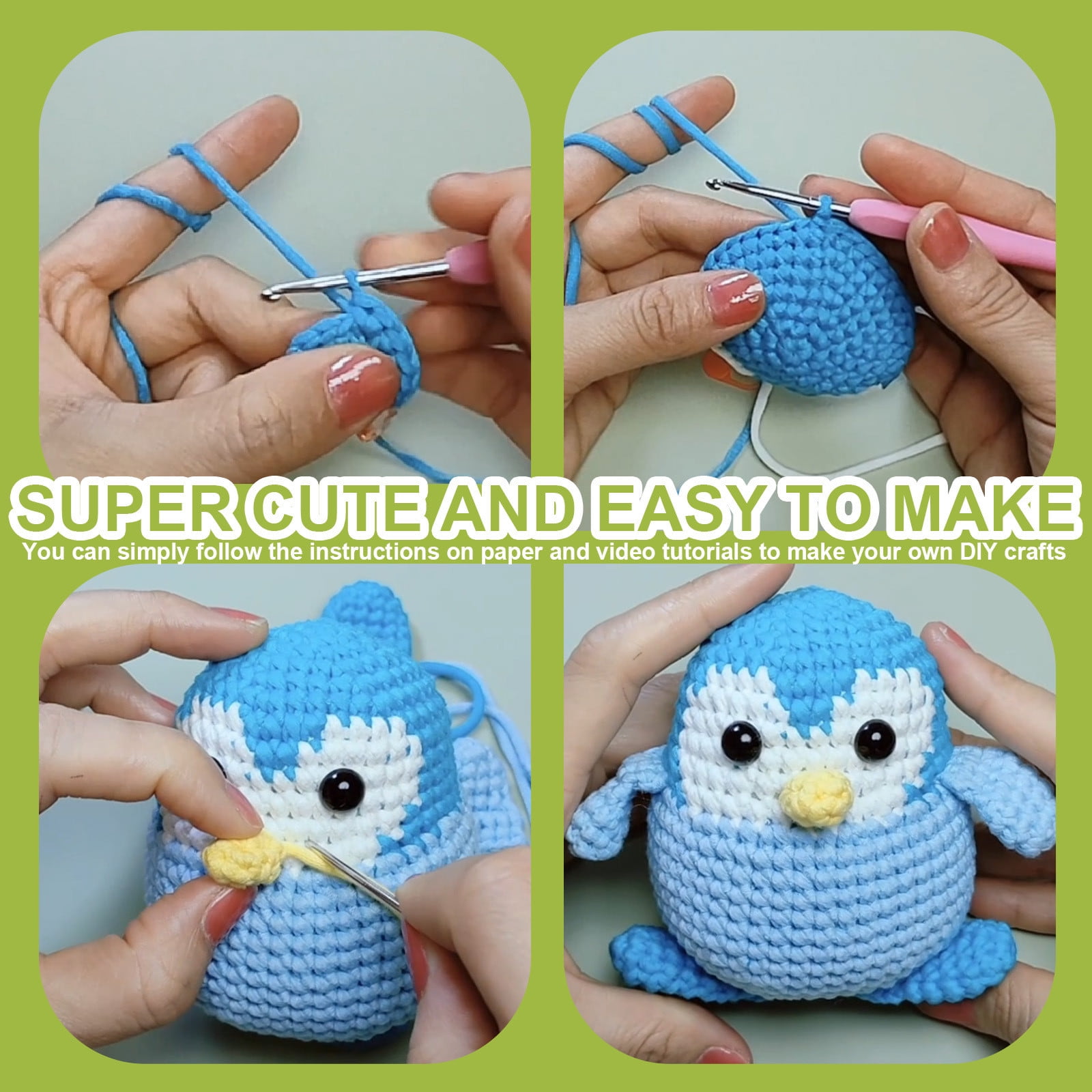 Tpzfurit Penguin Crochet Kit for Beginners, DIY Craft Activity Set with Yarn, Hook, and Instructions (1 Set) m2hhh