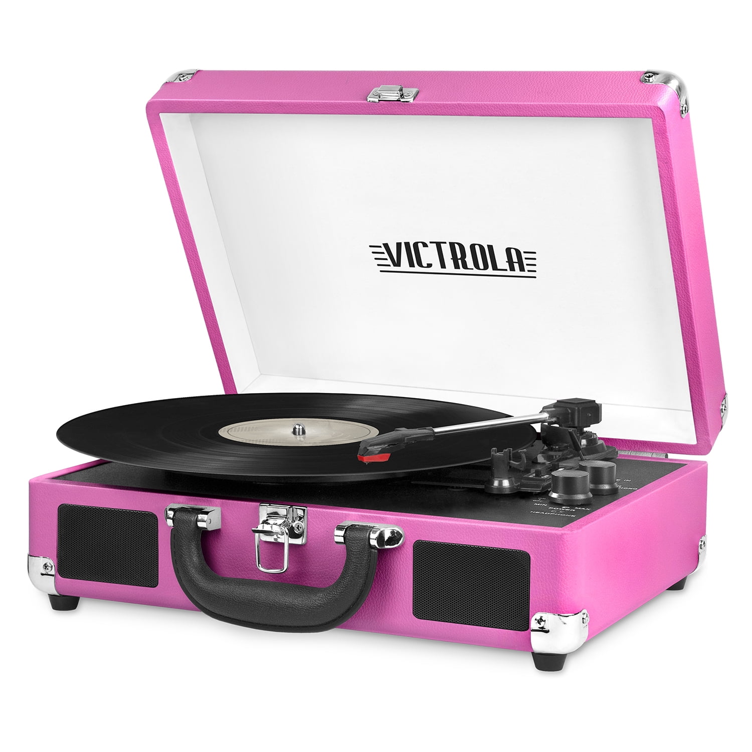 Victrola Bluetooth Suitcase Record Player with 3-Speed Turntable (Pink, 13.9 in x 10.1 in x 5 in) fzspt