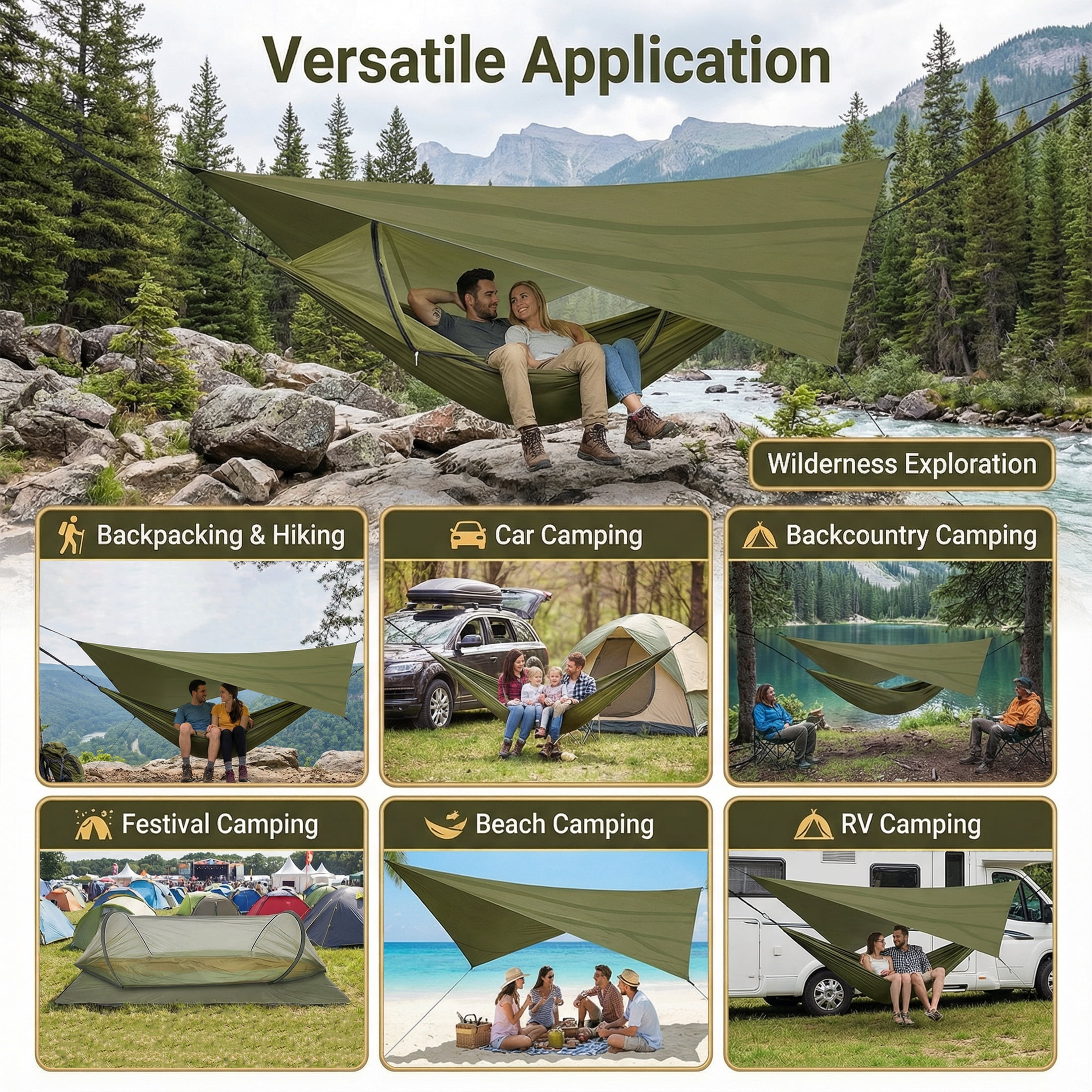 EZBY Camping Hammock with Mosquito Net and Sunshade Tarp (Green, 102 in x 55 in) 0c656