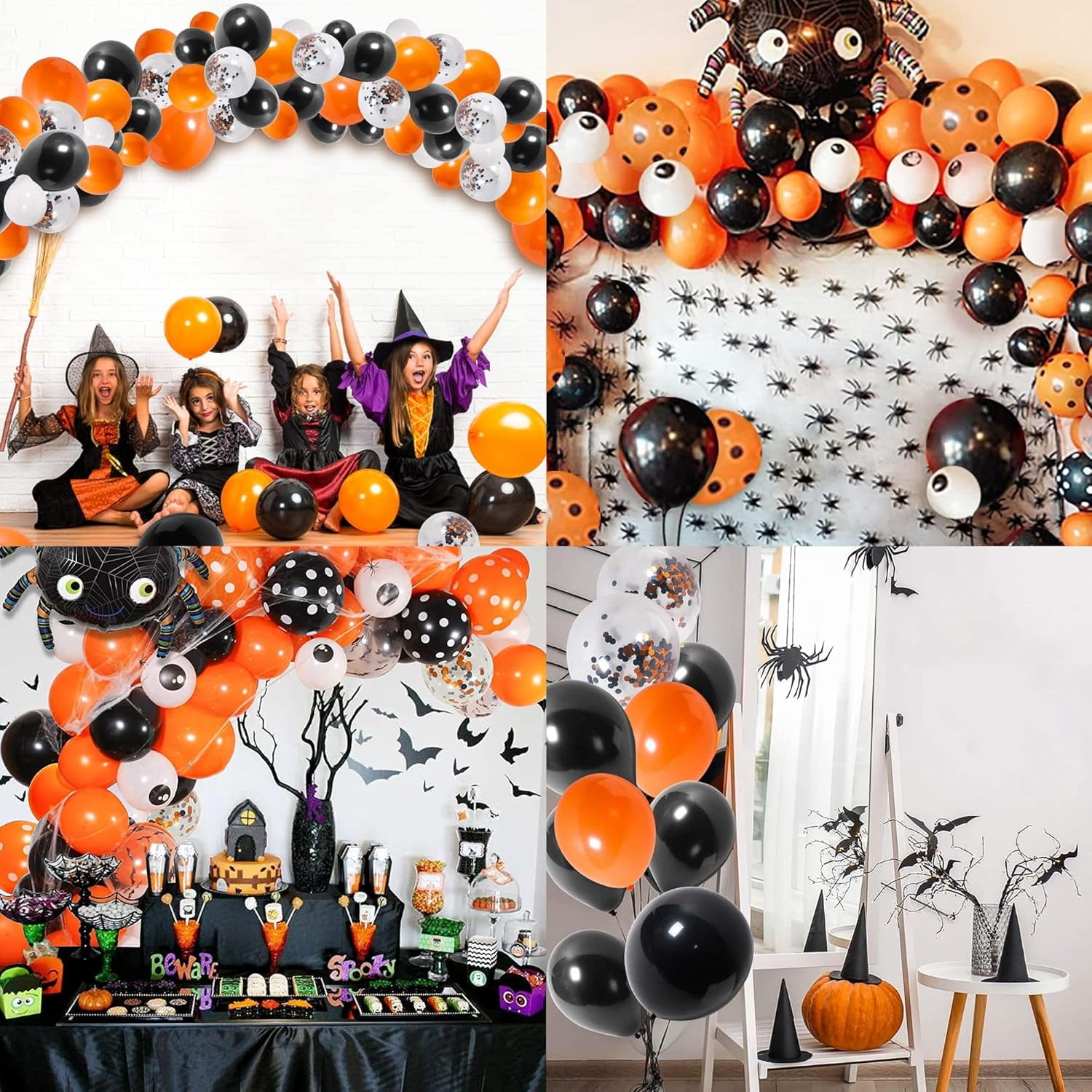 XIHAMA Halloween Balloon Garland Arch Kit, Spooky Party Decorations with Spider Foil Balloons (Black and Orange, 88-Piece Set) qbxt3