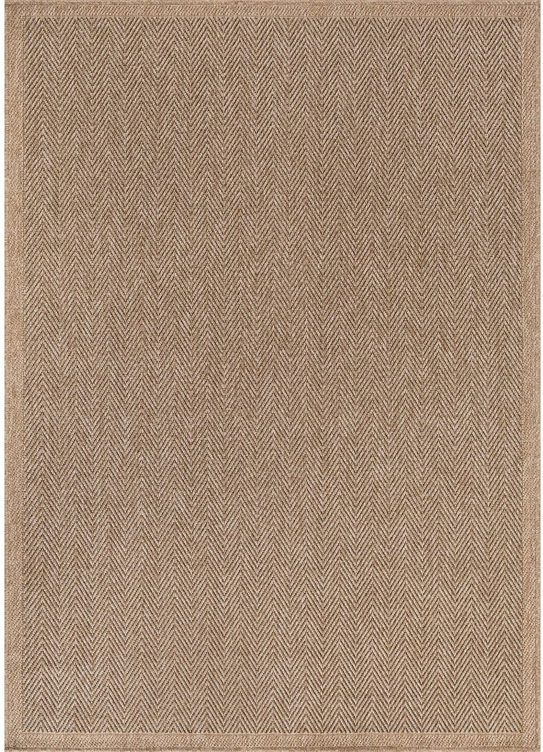 CAMILSON Herringbone Area Rug Indoor Outdoor Farmhouse Style (Natural, 9 ft x 12 ft) muvm3