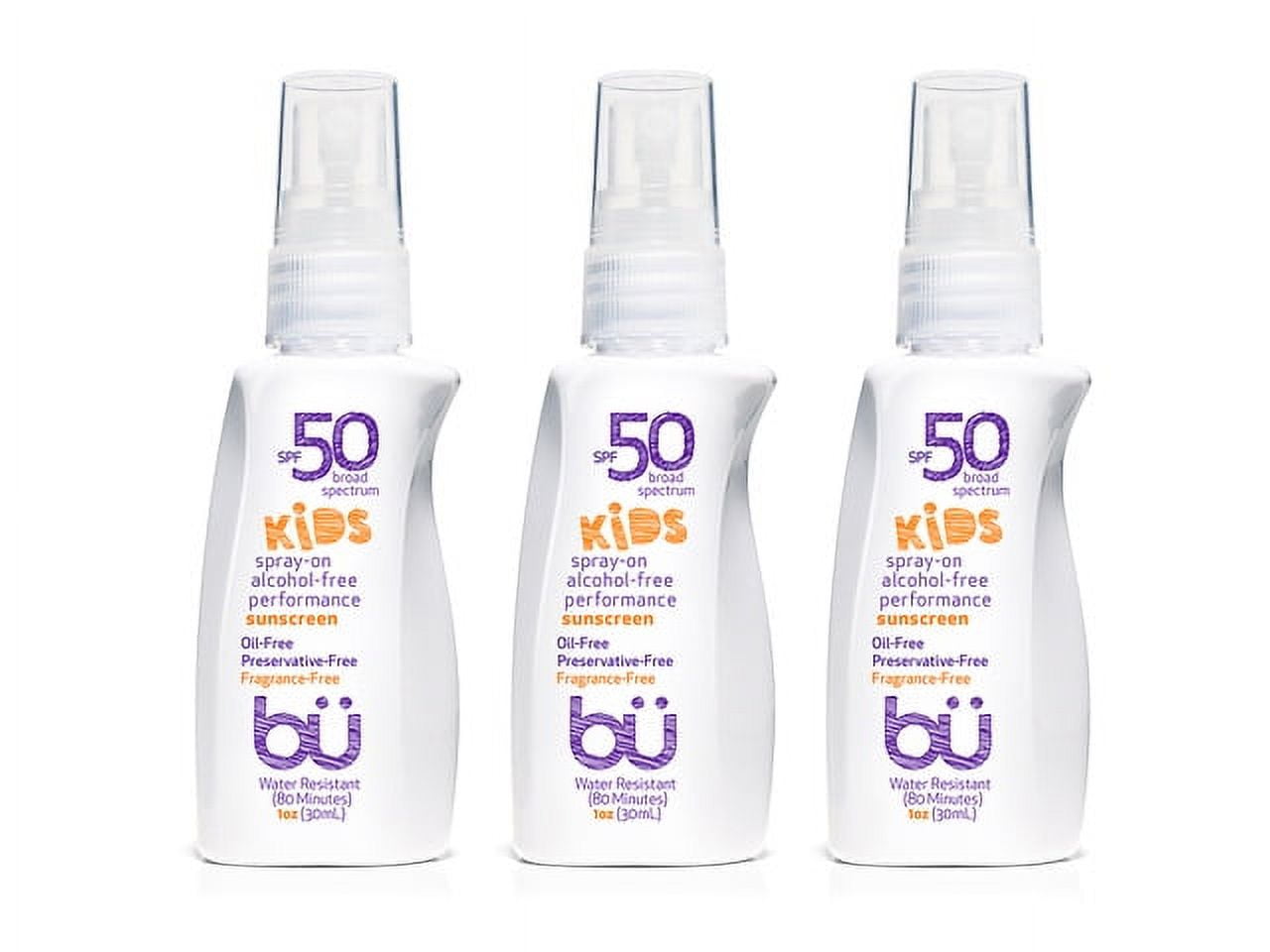 BU Kids SPF 50 Sunscreen Spray, Broad Spectrum Moisturizing Protection for Sensitive Skin (Clear, 3 Pack, 1 oz) dvxd6