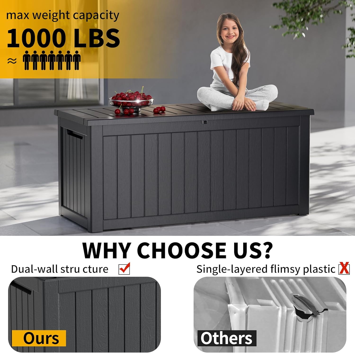 LOJIAWOWE 200 Gallon Resin Deck Box, Waterproof Lockable Outdoor Storage Container for Patio Furniture (Black, 55.5 in x 28.6 in x 28.6 in) q7w1f