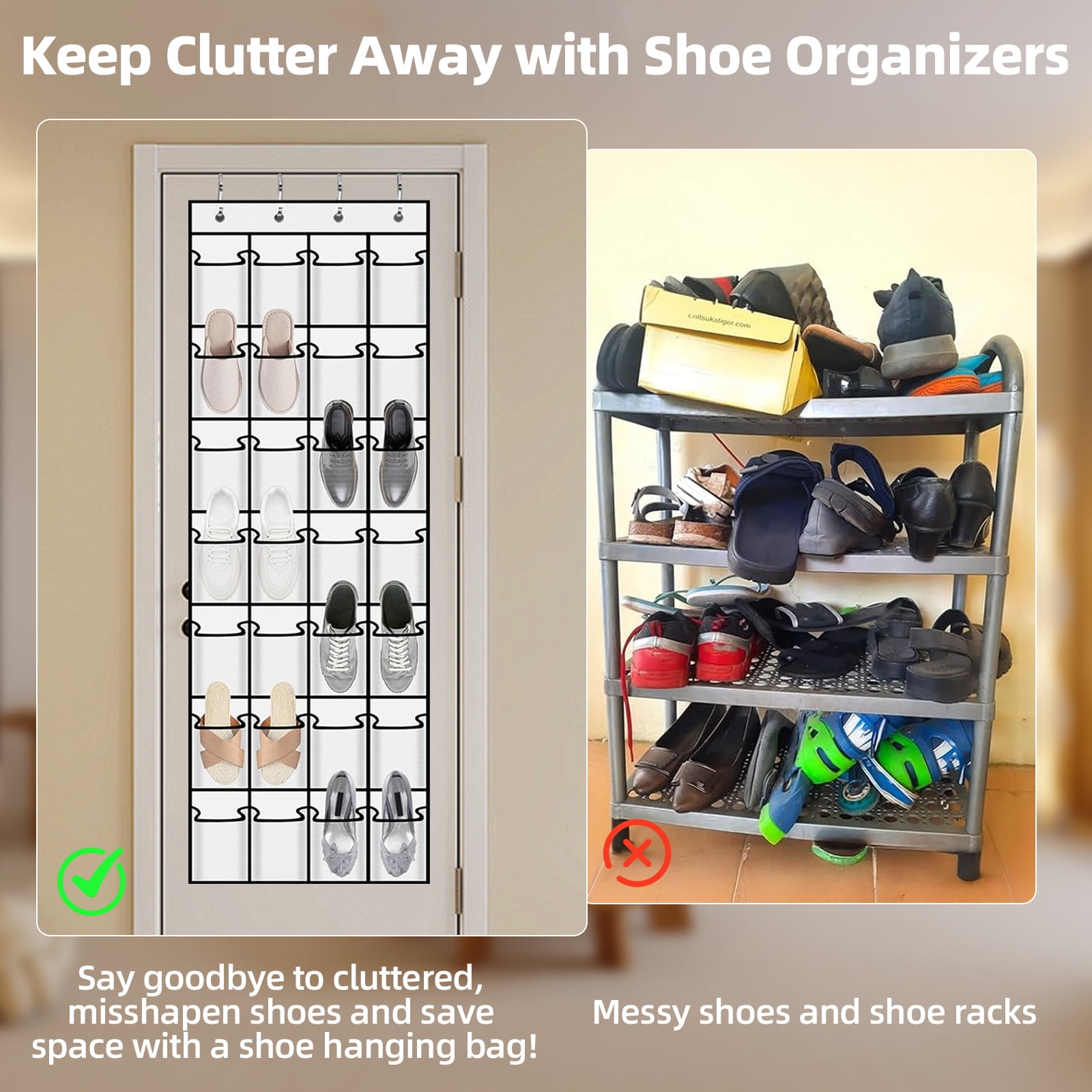 Torio Over the Door Shoe Organizer, 28 Large Breathable Pockets, Hanging Closet Storage for Small Spaces (White, 28 Pockets) hdib9
