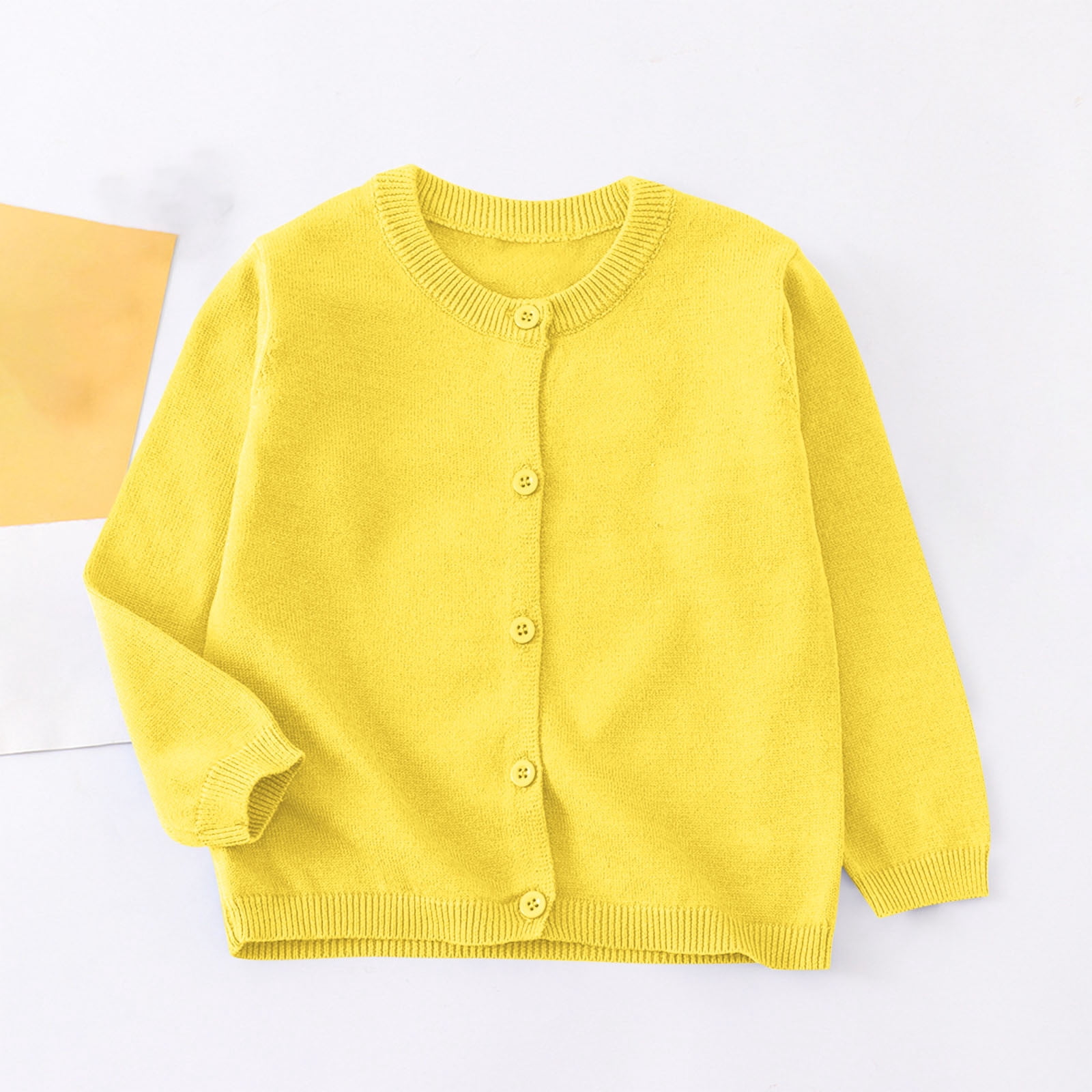 FAIWAD Kids Crewneck Button Front Cardigan Sweater (Yellow, 6-7 Years) q0eb2